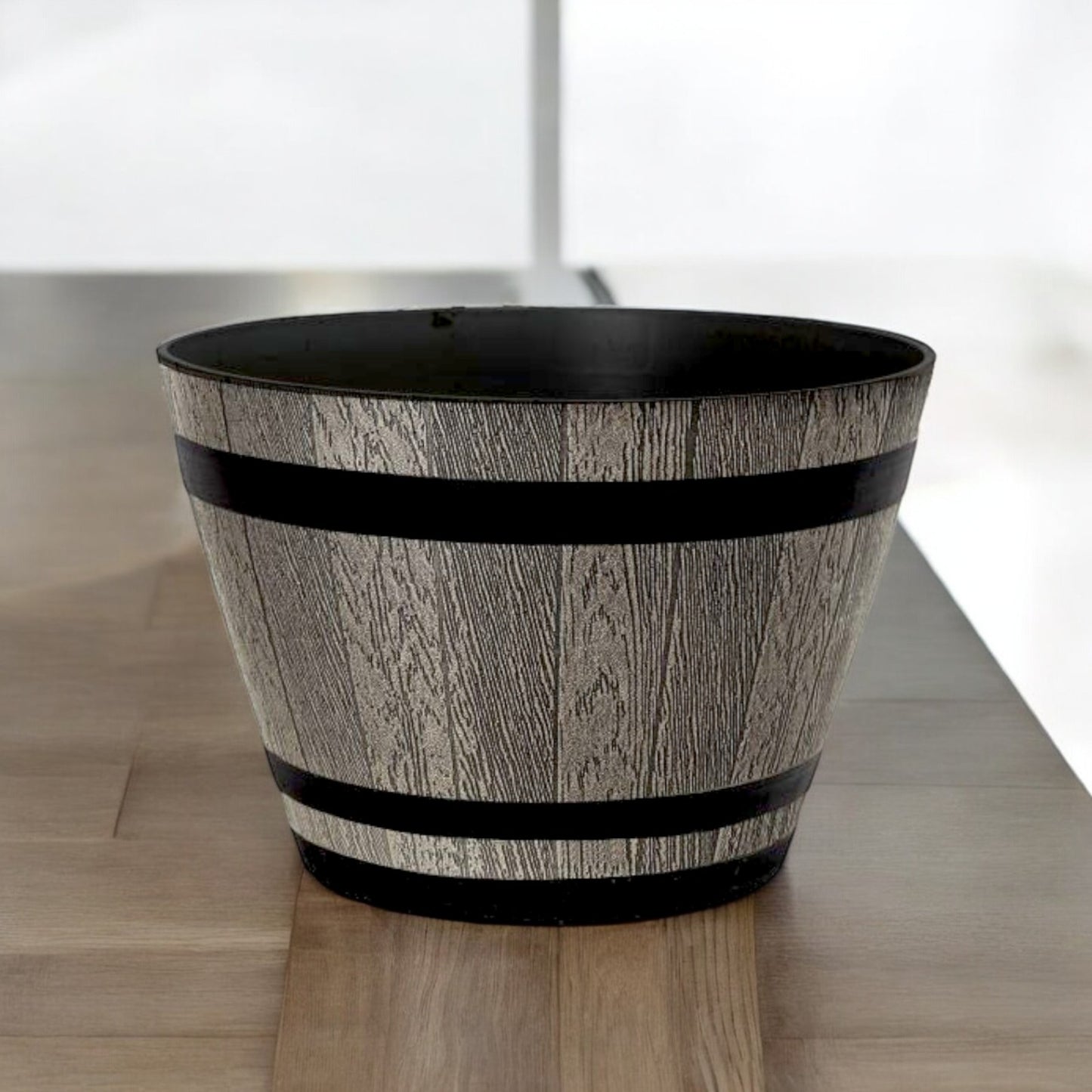 Whiskey Barrel 15" Brown Ash Planter – Rustic Garden Pot with 18.35L Capacity