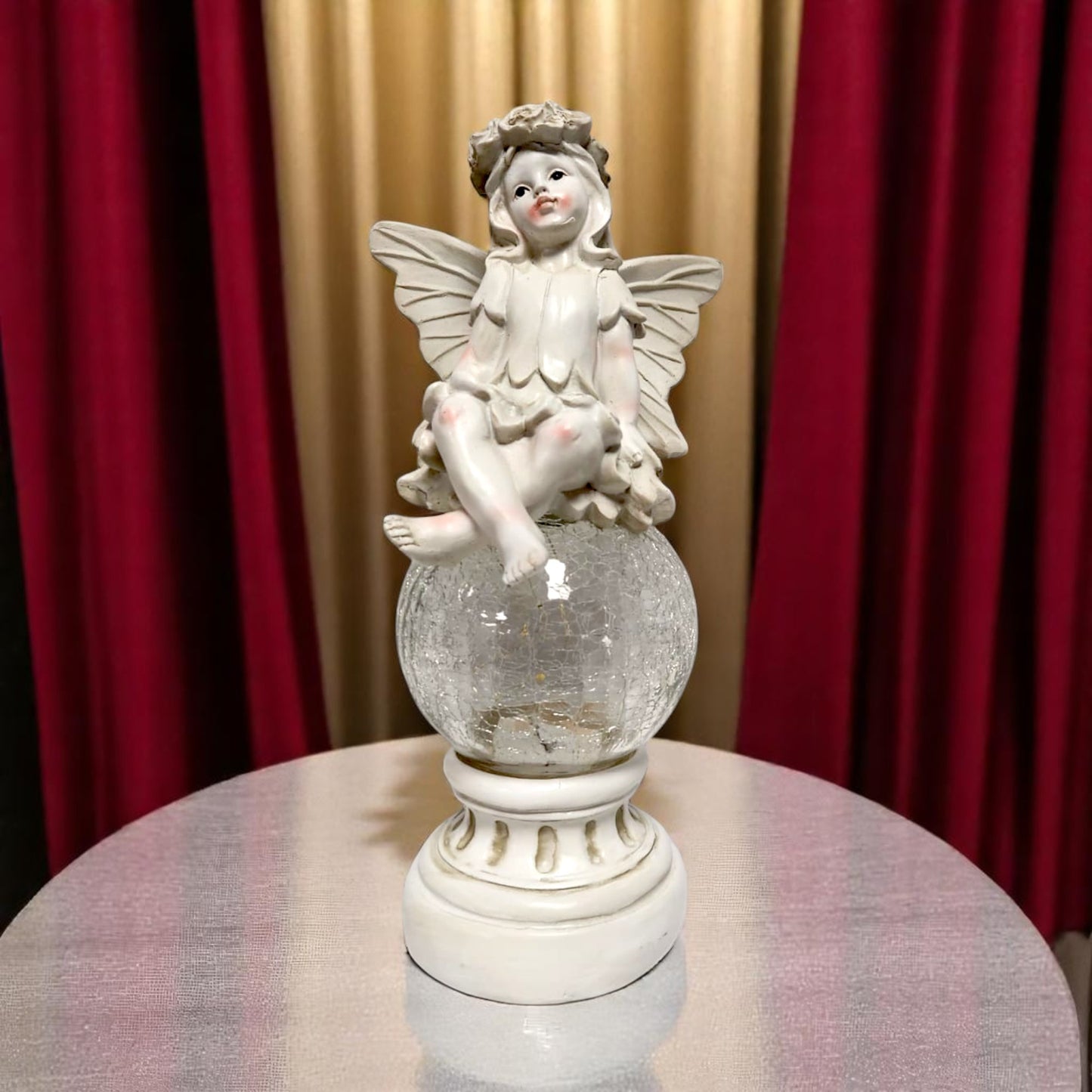 Solar Fairy Garden Statue with Crackle Glass Light – 38cm Resin Ornament
