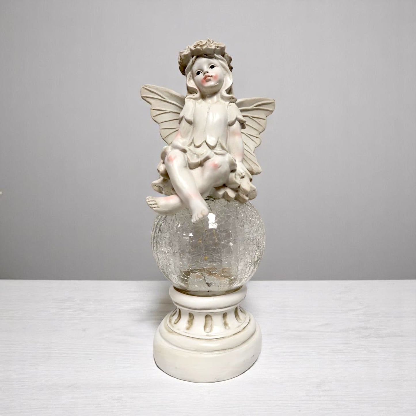 Solar Fairy Garden Statue with Crackle Glass Light – 38cm Resin Ornament