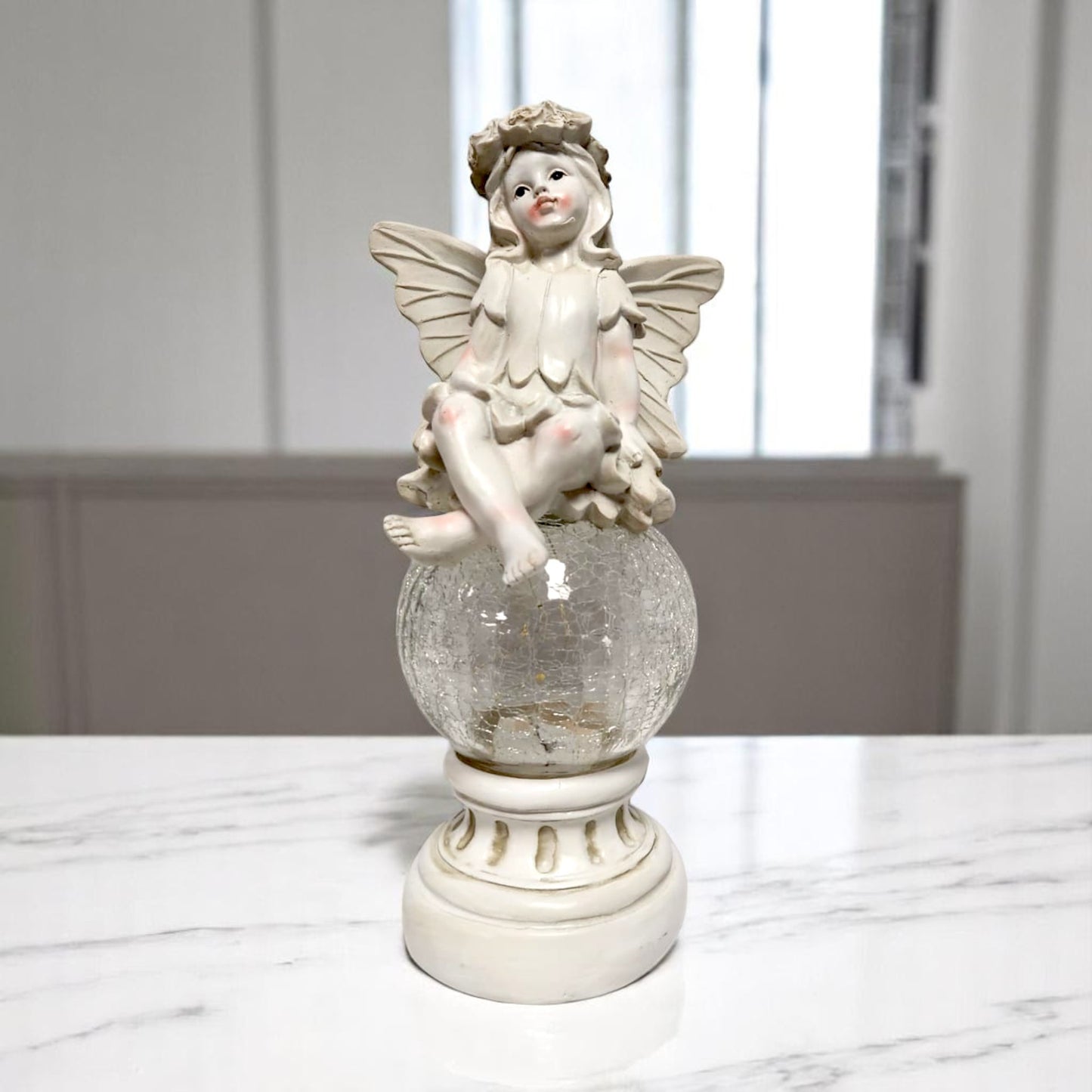 Solar Fairy Garden Statue with Crackle Glass Light – 38cm Resin Ornament