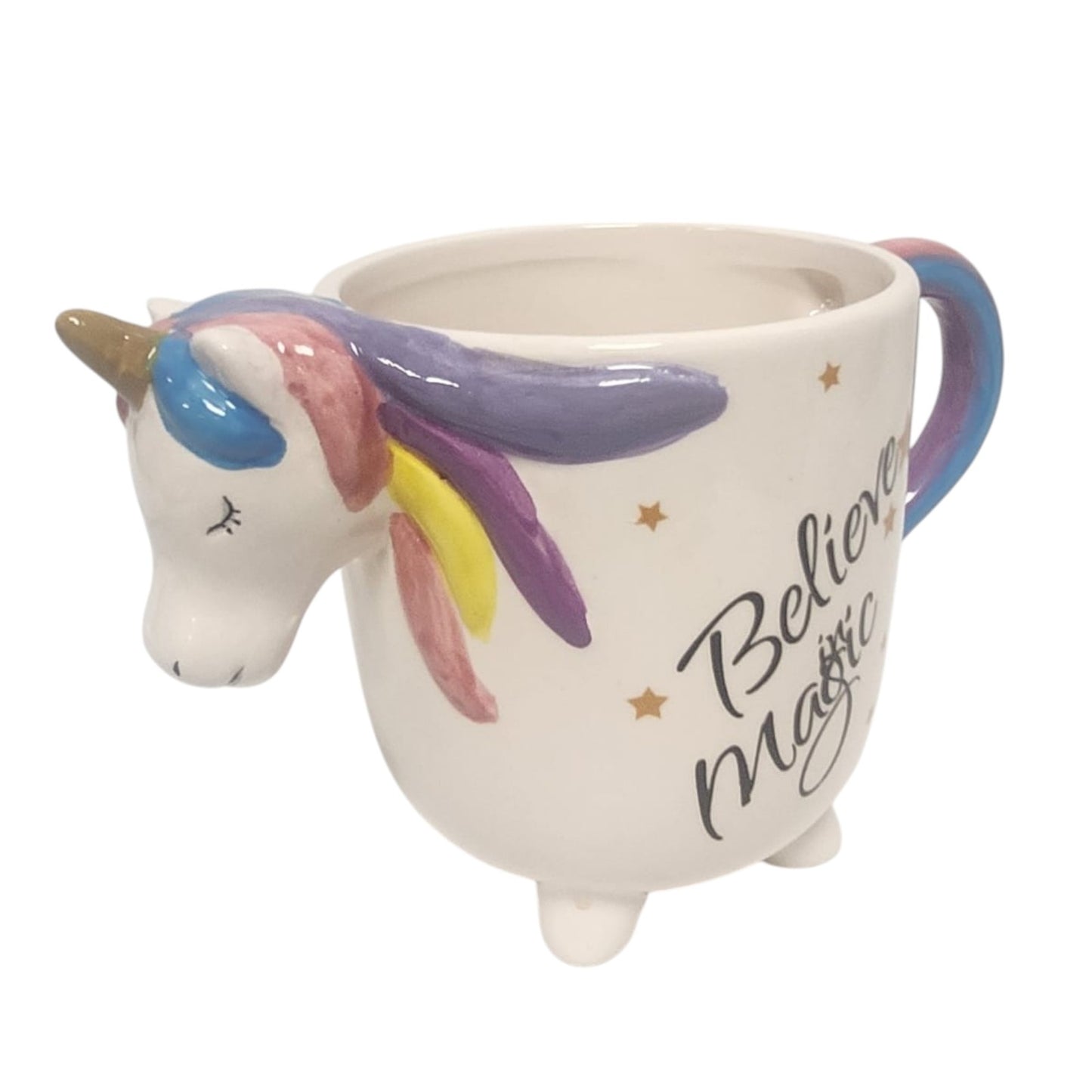 3D Unicorn Mug ‘Believe in Magic’ Ceramic Coffee Cup with Rainbow Handle Cute Gift for Girls & Unicorn Lovers (UK Exclusive)"