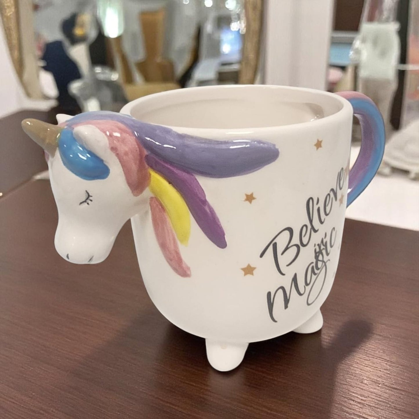 3D Unicorn Mug ‘Believe in Magic’ Ceramic Coffee Cup with Rainbow Handle Cute Gift for Girls & Unicorn Lovers (UK Exclusive)"