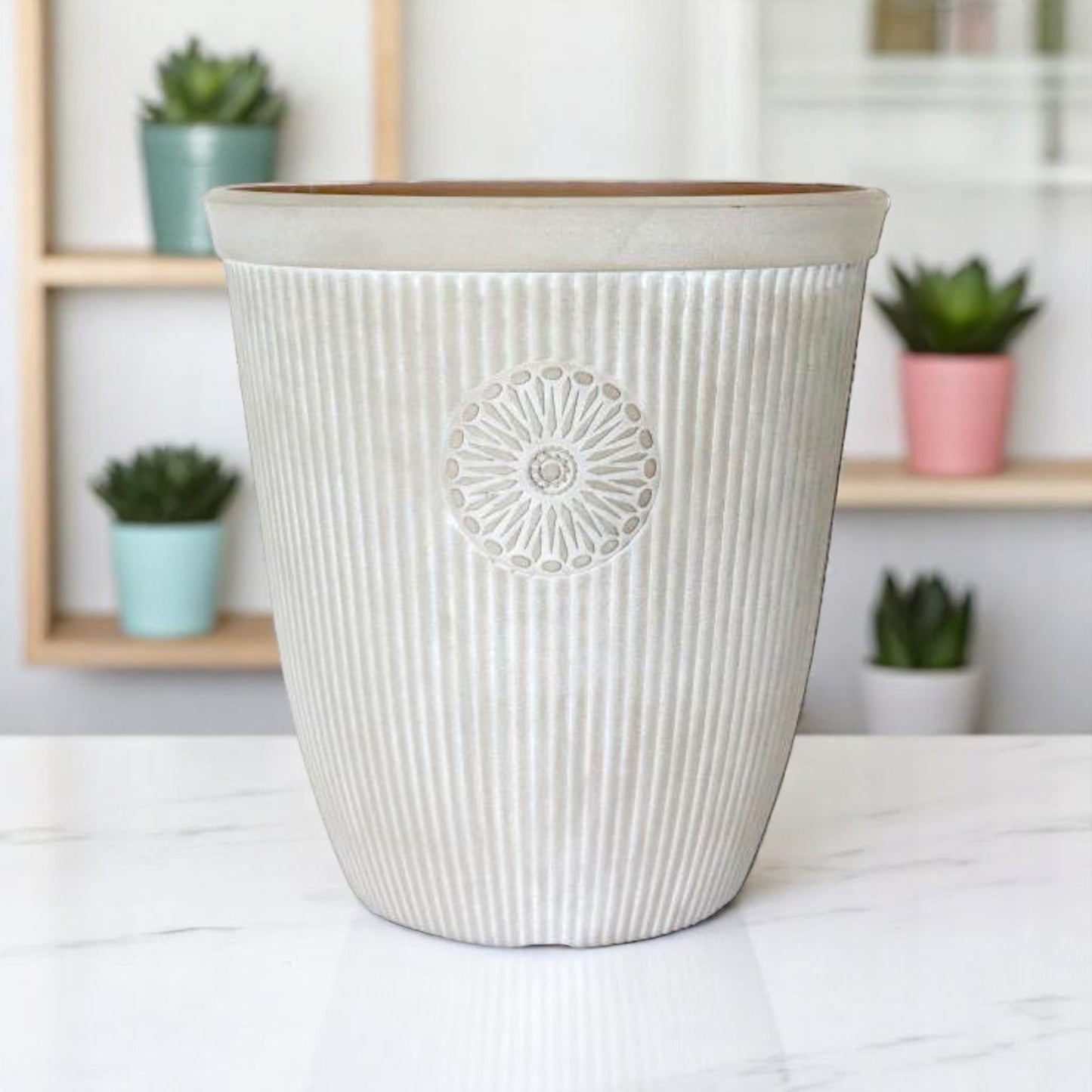 Premium Somerville Tall 16" Planter – Pebble White, 33L, UK