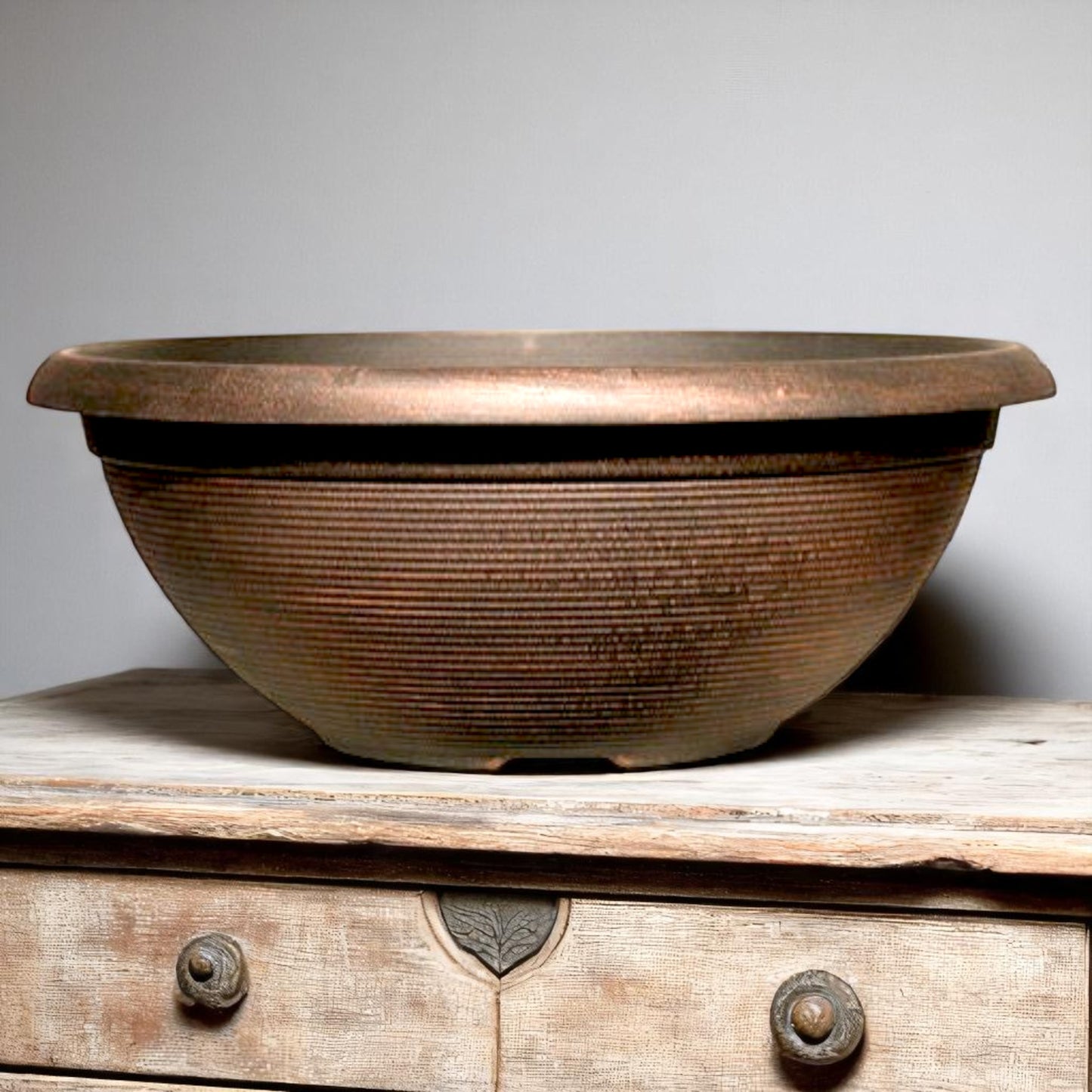 17" Helix Bowl Planter – Warm Copper Finish with Drainage Hole | Indoor & Outdoor