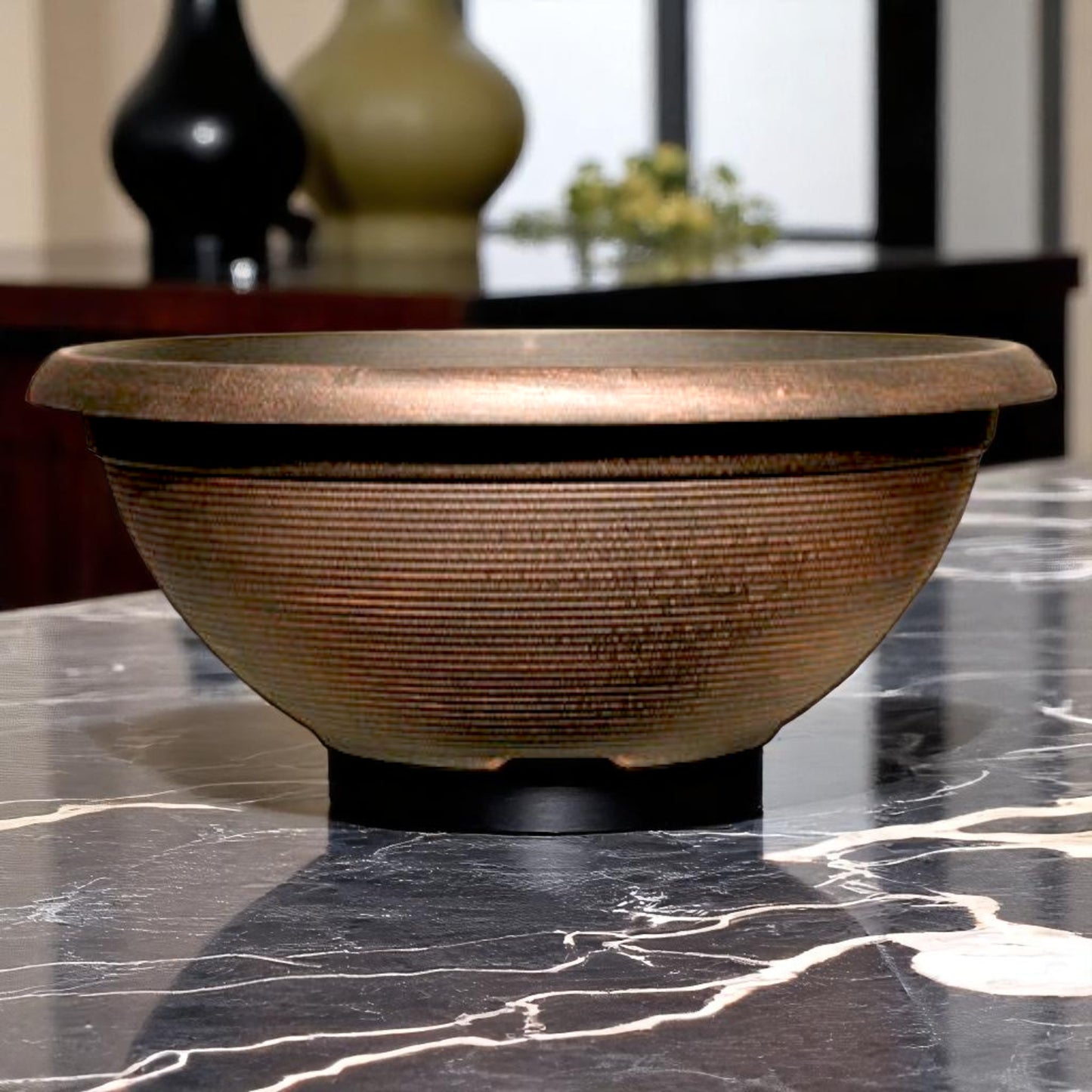 17" Helix Bowl Planter – Warm Copper Finish with Drainage Hole | Indoor & Outdoor