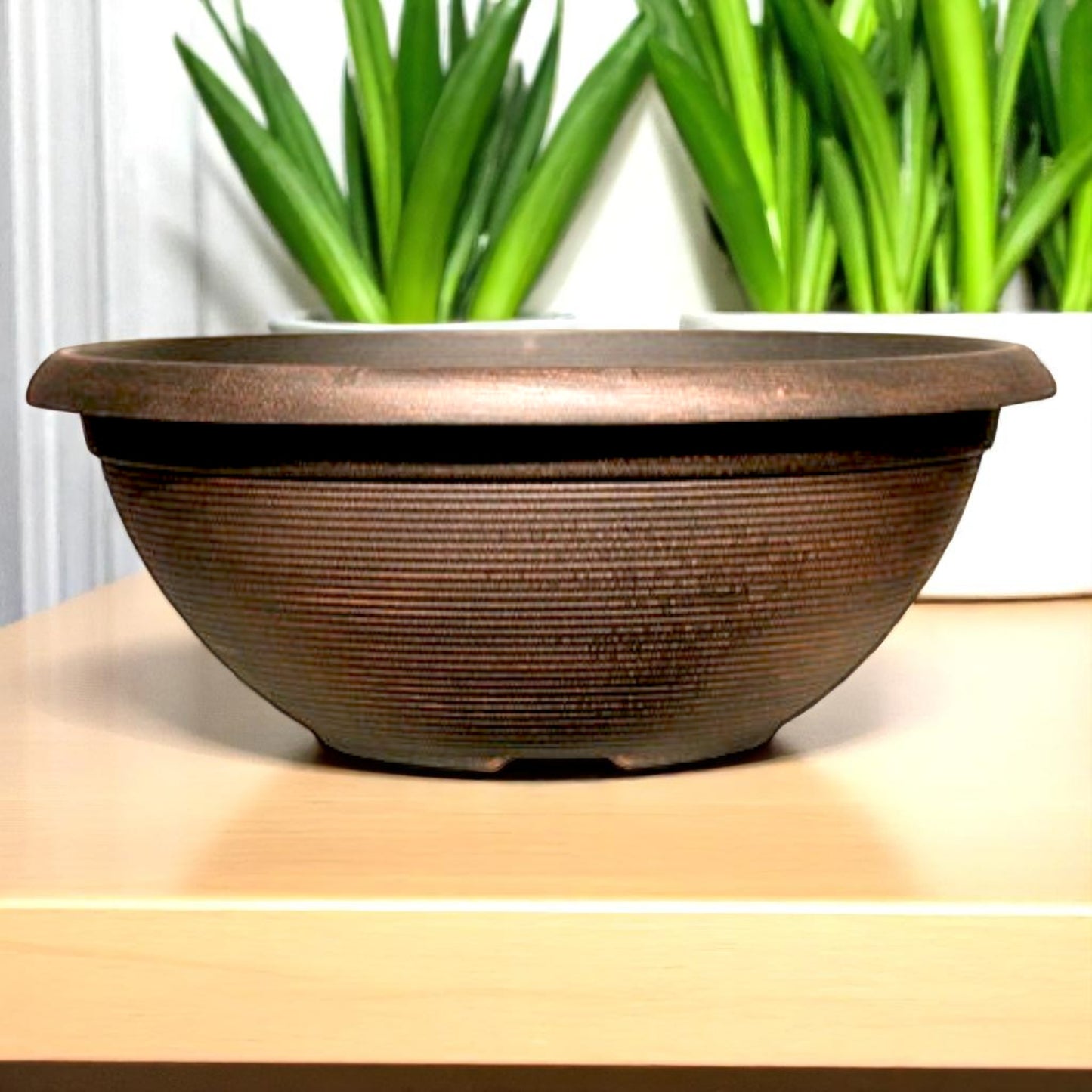 17" Helix Bowl Planter – Warm Copper Finish with Drainage Hole | Indoor & Outdoor