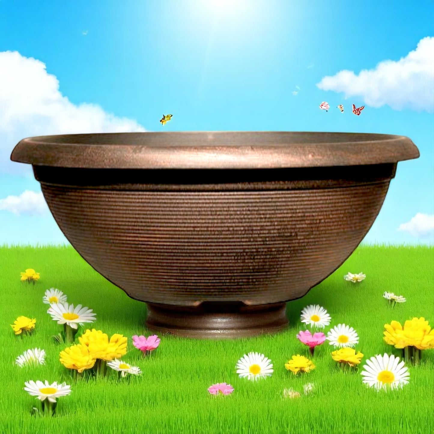 17" Helix Bowl Planter – Warm Copper Finish with Drainage Hole | Indoor & Outdoor