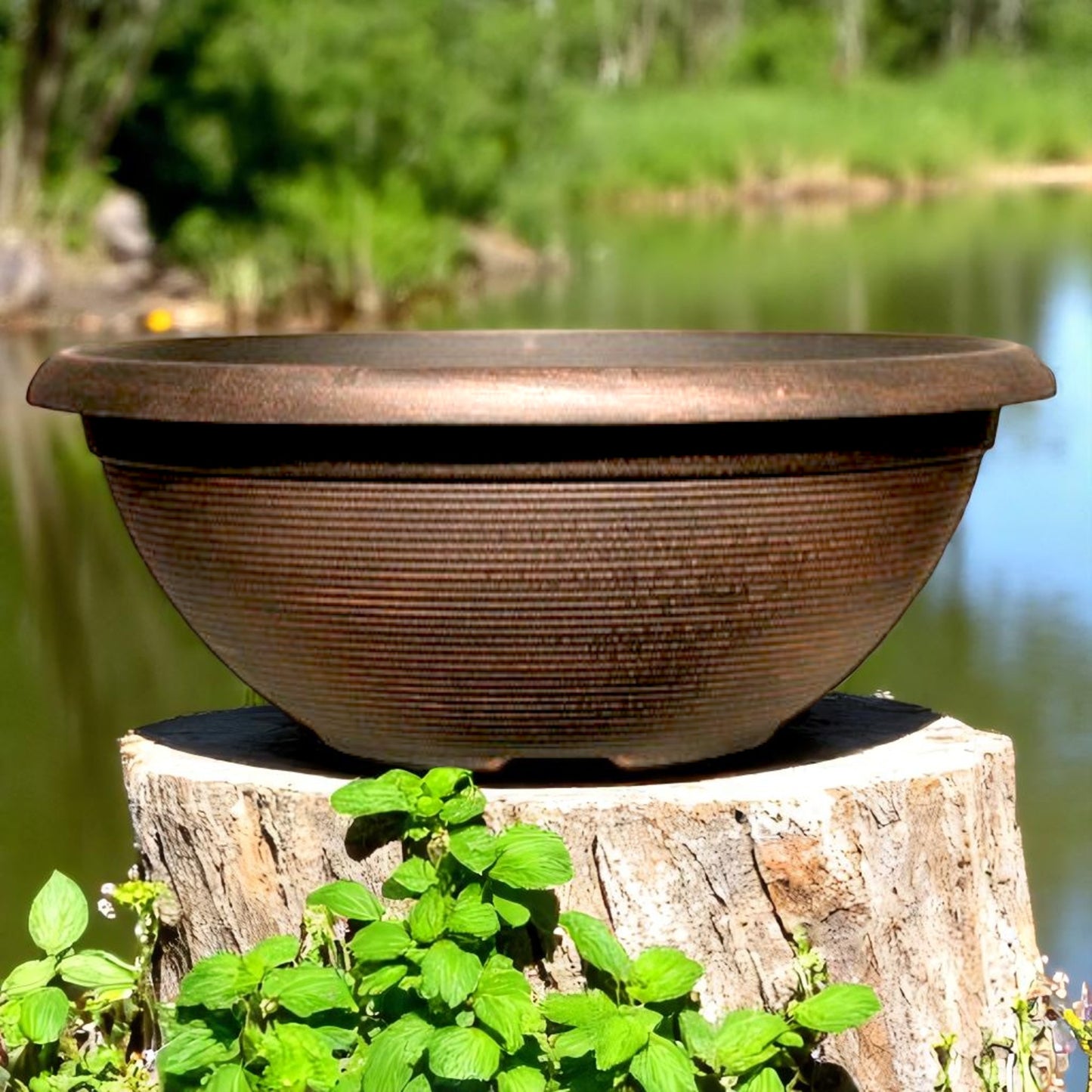 17" Helix Bowl Planter – Warm Copper Finish with Drainage Hole | Indoor & Outdoor