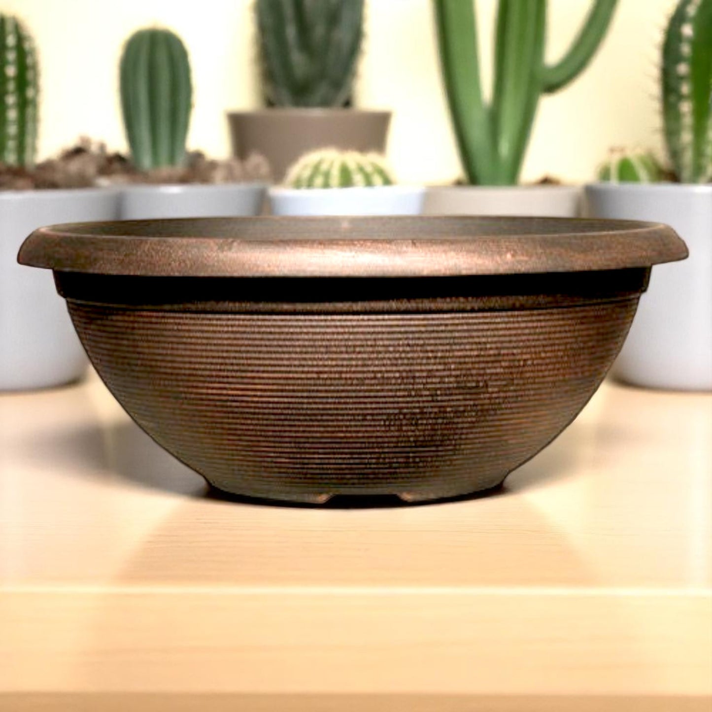 17" Helix Bowl Planter – Warm Copper Finish with Drainage Hole | Indoor & Outdoor