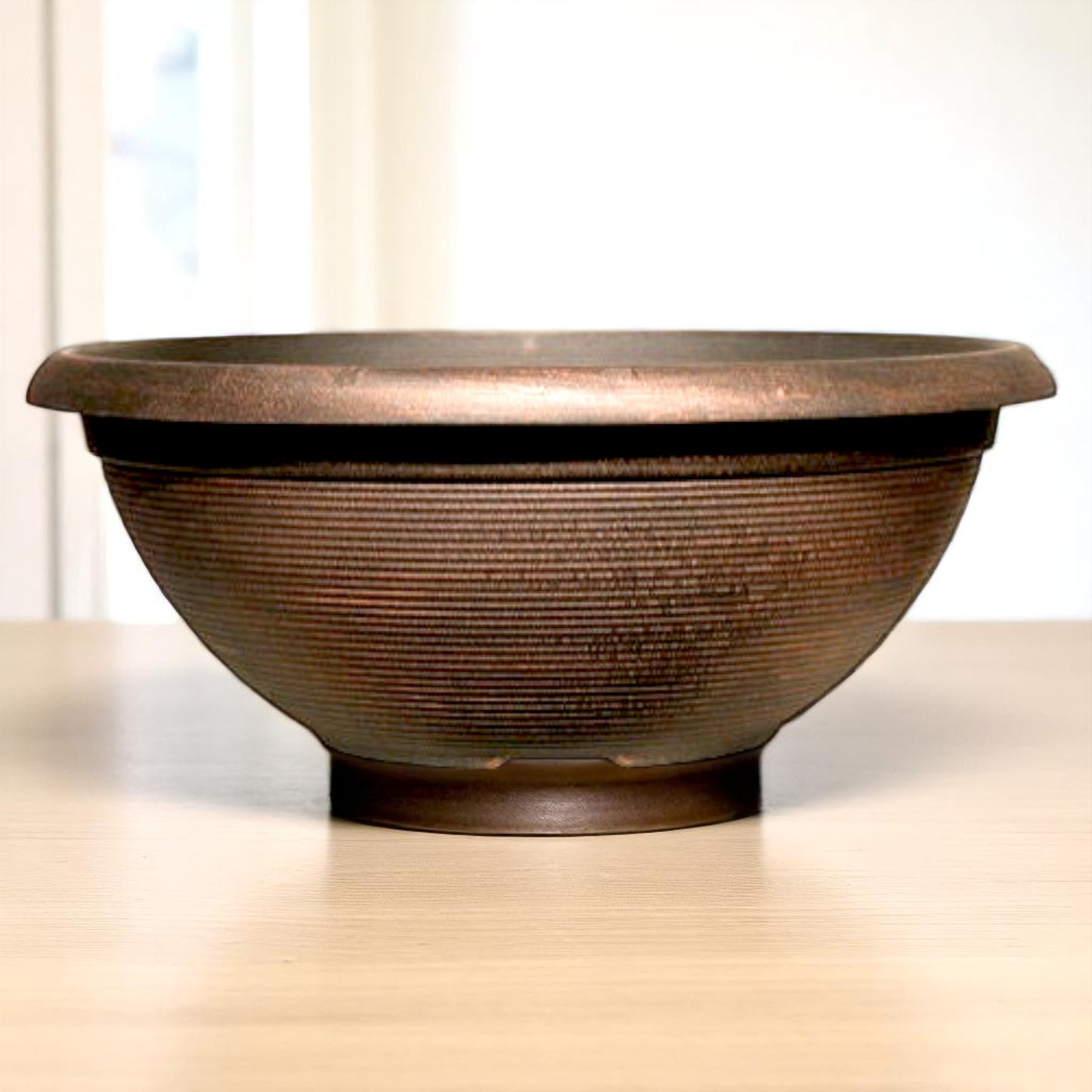 17" Helix Bowl Planter – Warm Copper Finish with Drainage Hole | Indoor & Outdoor