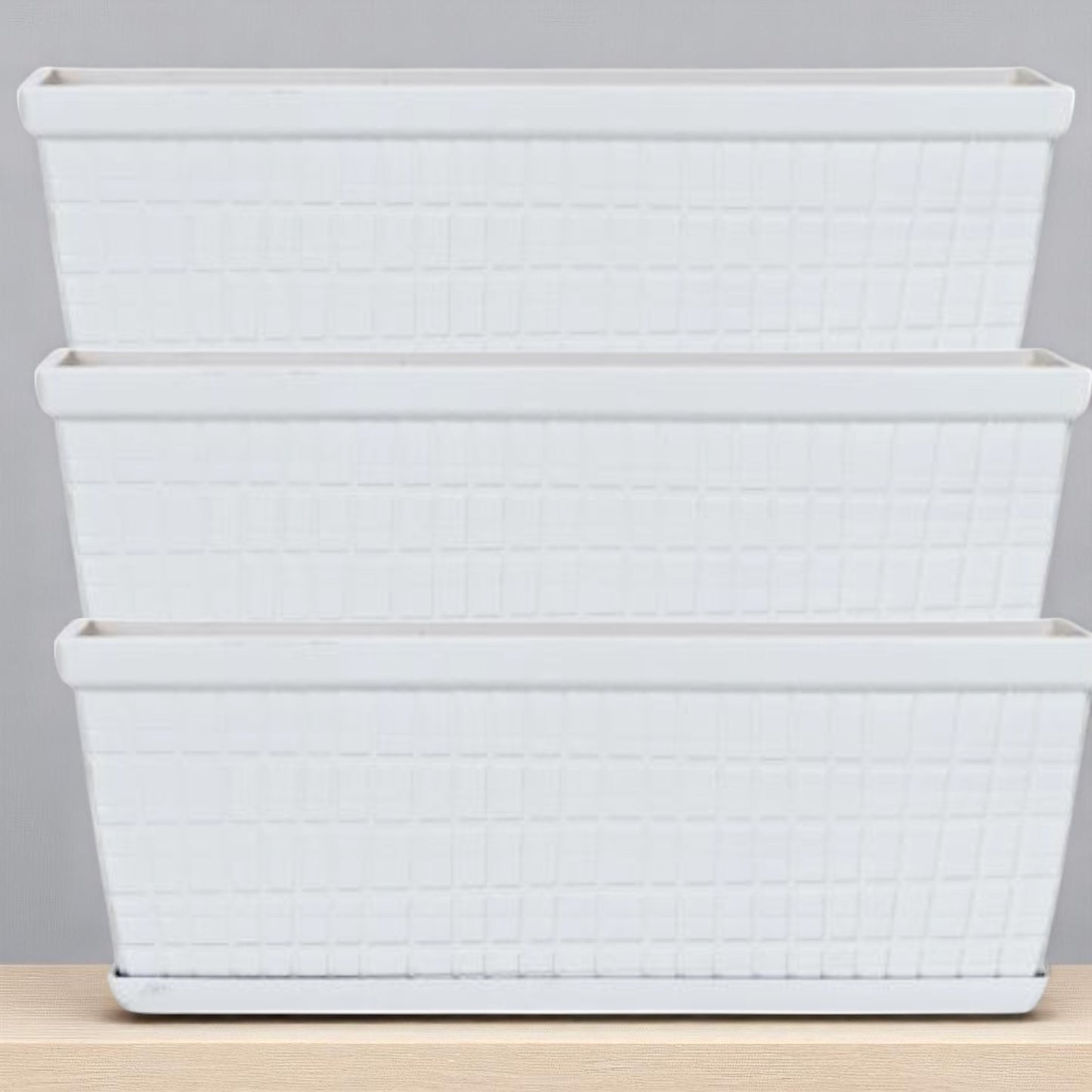 13" Cotton White Window Box Planter – Lightweight Plastic Garden Pot (Single / 3 / 8 Pack)