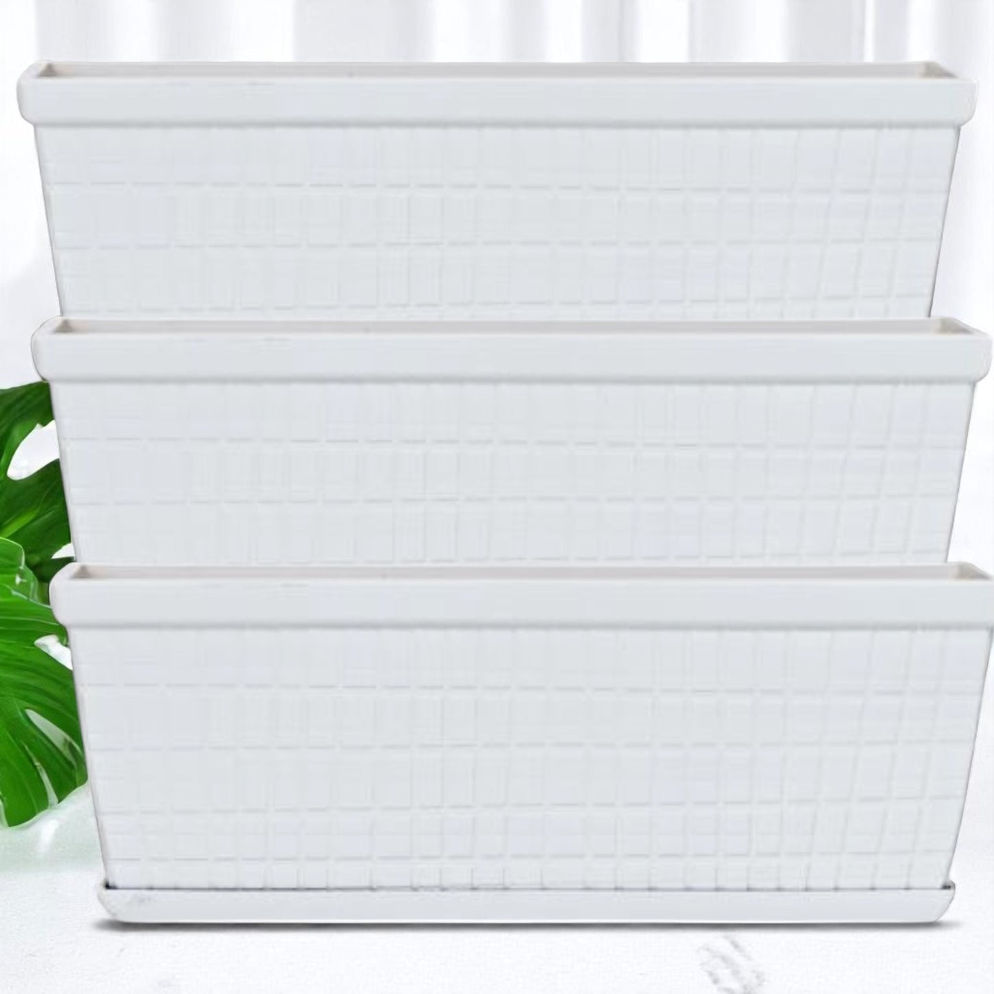 13" Cotton White Window Box Planter – Lightweight Plastic Garden Pot (Single / 3 / 8 Pack)