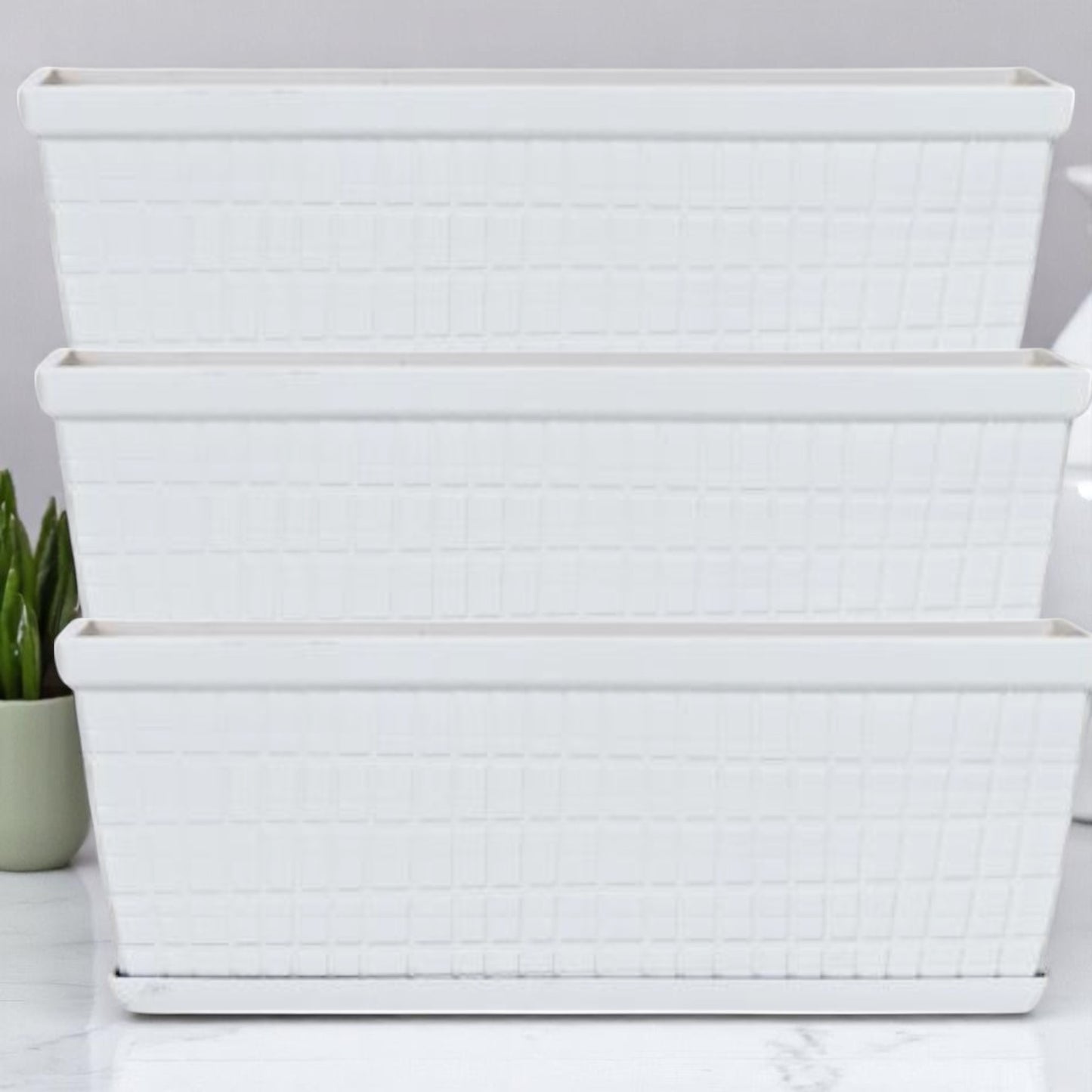 13" Cotton White Window Box Planter – Lightweight Plastic Garden Pot (Single / 3 / 8 Pack)