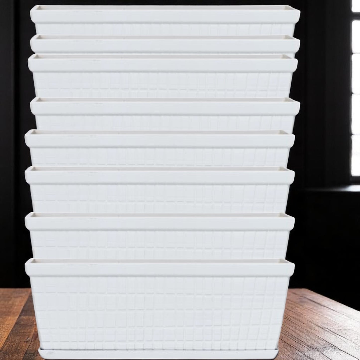 13" Cotton White Window Box Planter – Lightweight Plastic Garden Pot (Single / 3 / 8 Pack)