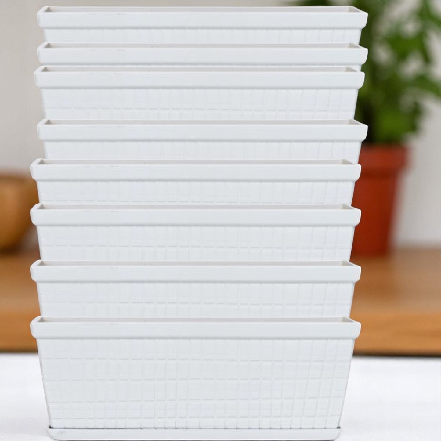 13" Cotton White Window Box Planter – Lightweight Plastic Garden Pot (Single / 3 / 8 Pack)