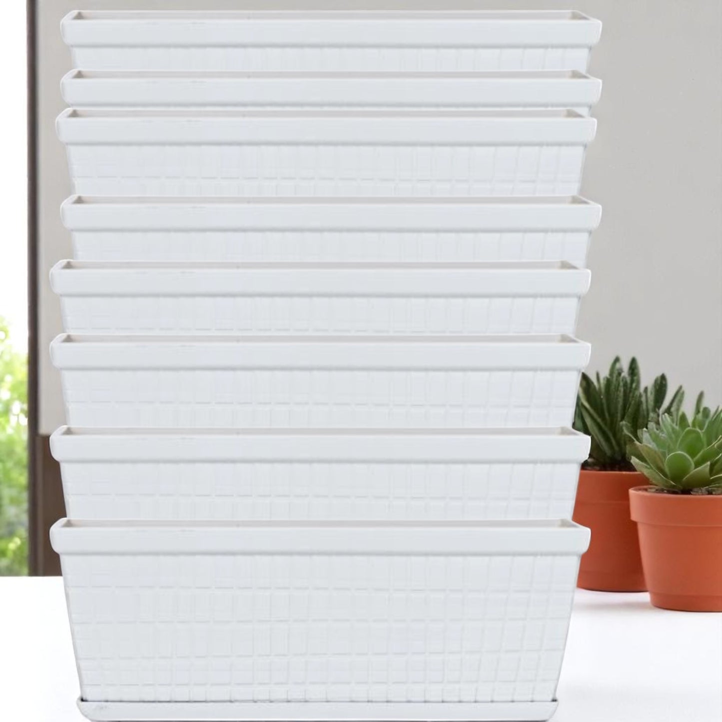 13" Cotton White Window Box Planter – Lightweight Plastic Garden Pot (Single / 3 / 8 Pack)