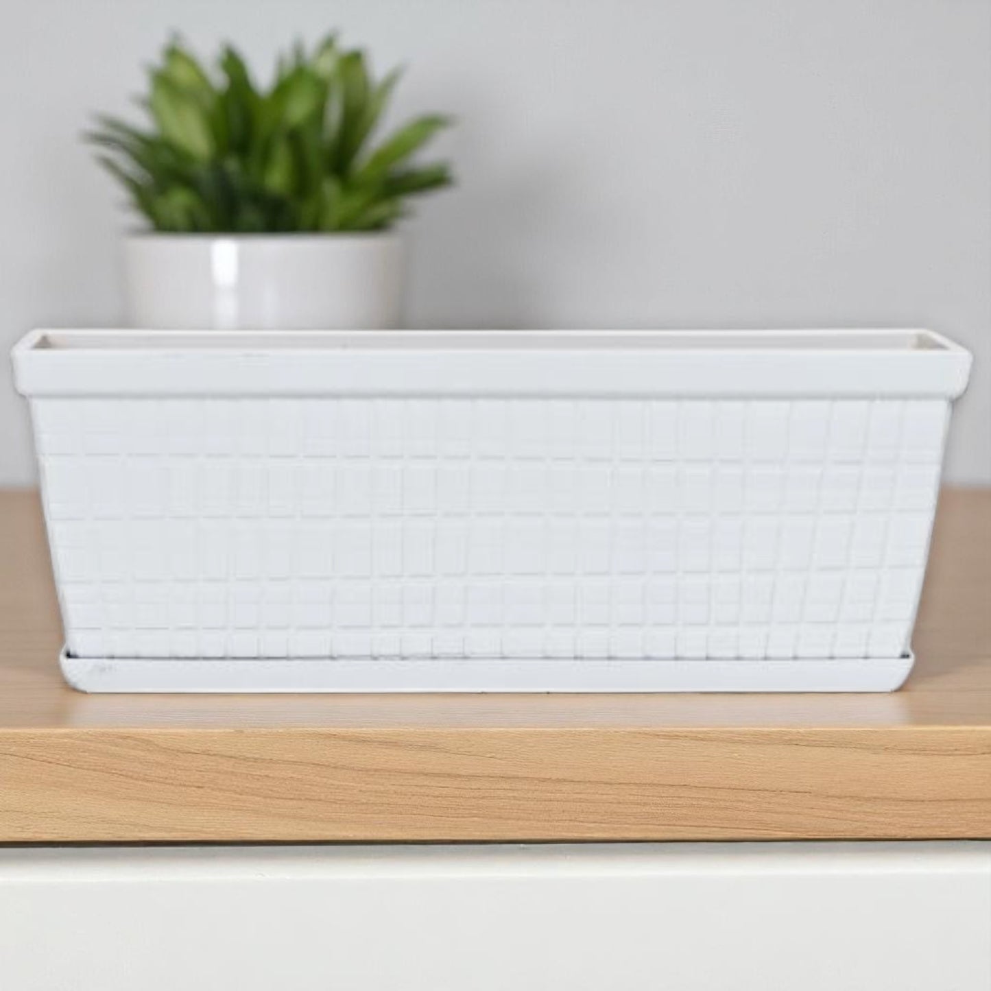 13" Cotton White Window Box Planter – Lightweight Plastic Garden Pot (Single / 3 / 8 Pack)