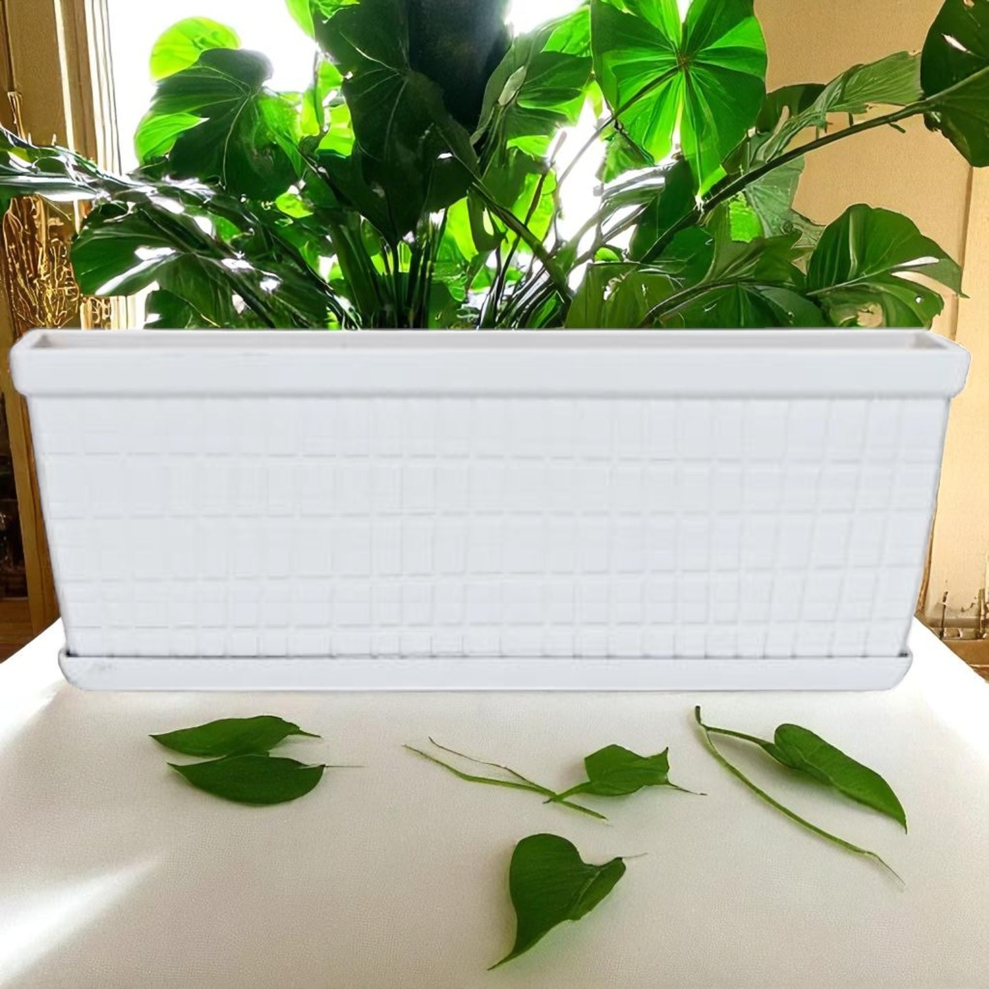 13" Cotton White Window Box Planter – Lightweight Plastic Garden Pot (Single / 3 / 8 Pack)