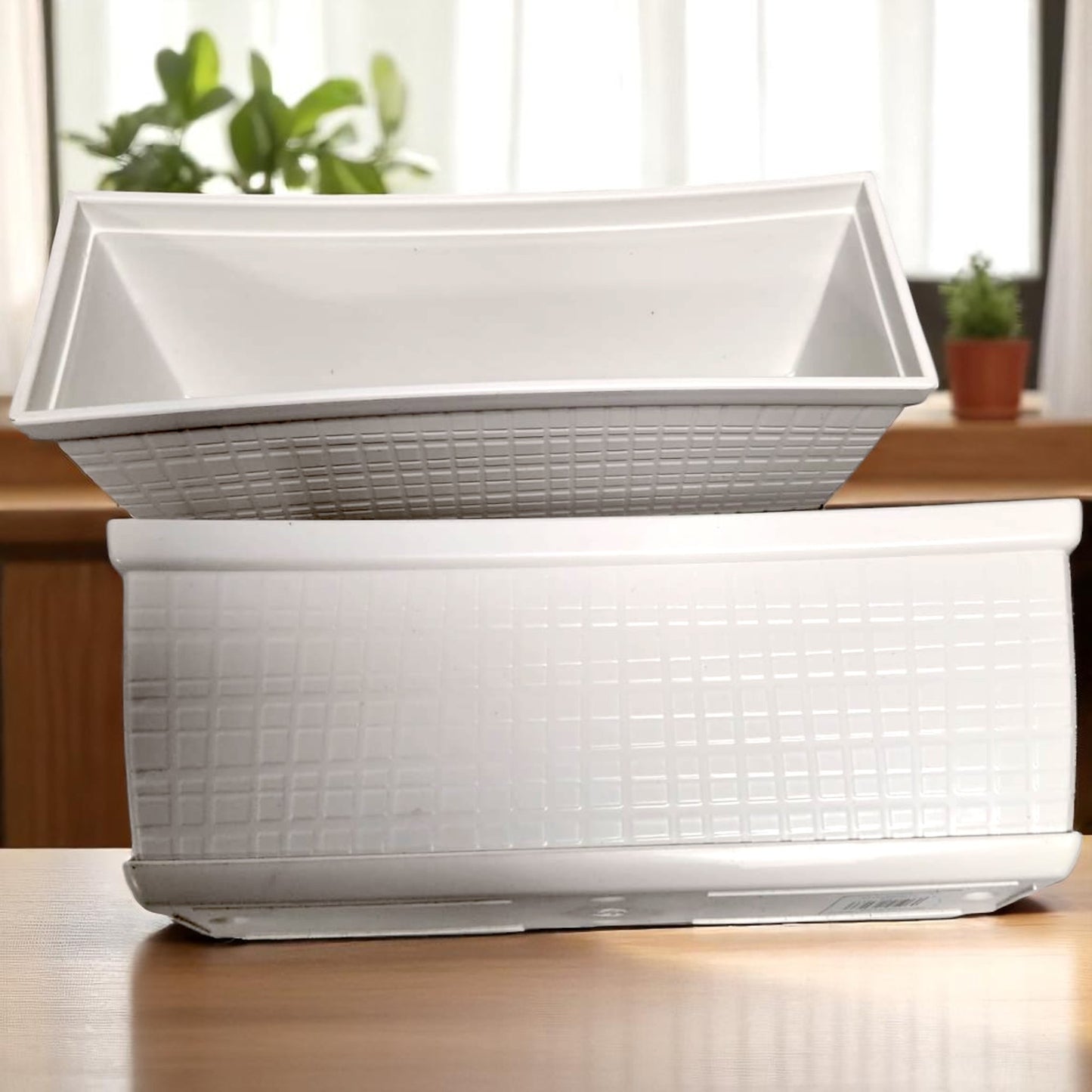 13" Cotton White Window Box Planter – Lightweight Plastic Garden Pot (Single / 3 / 8 Pack)