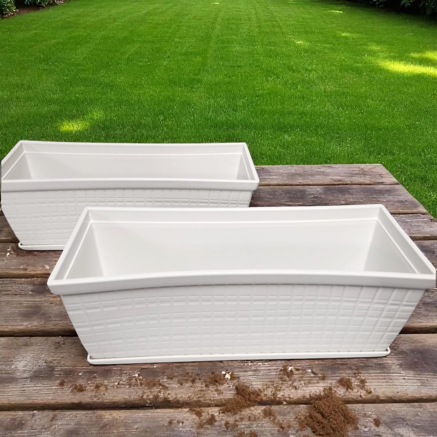 13" Cotton White Window Box Planter – Lightweight Plastic Garden Pot (Single / 3 / 8 Pack)