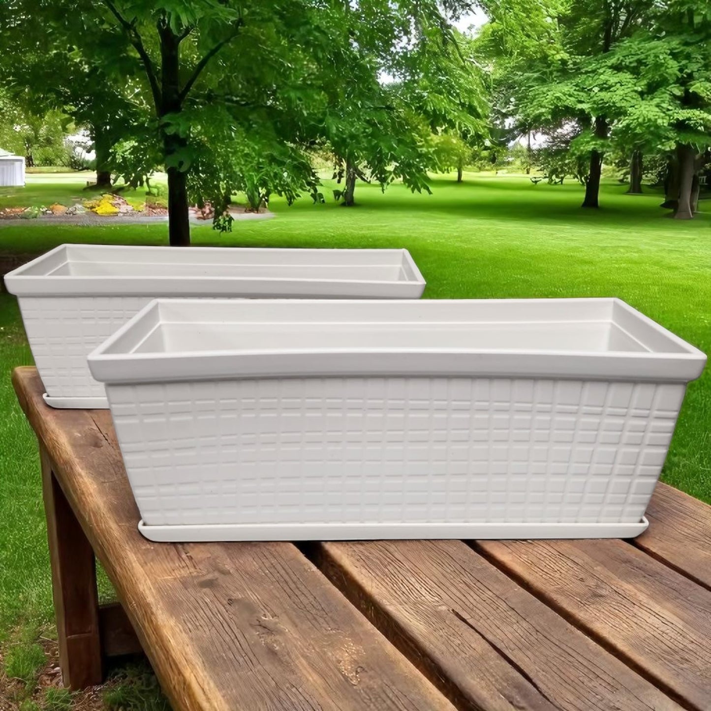 13" Cotton White Window Box Planter – Lightweight Plastic Garden Pot (Single / 3 / 8 Pack)