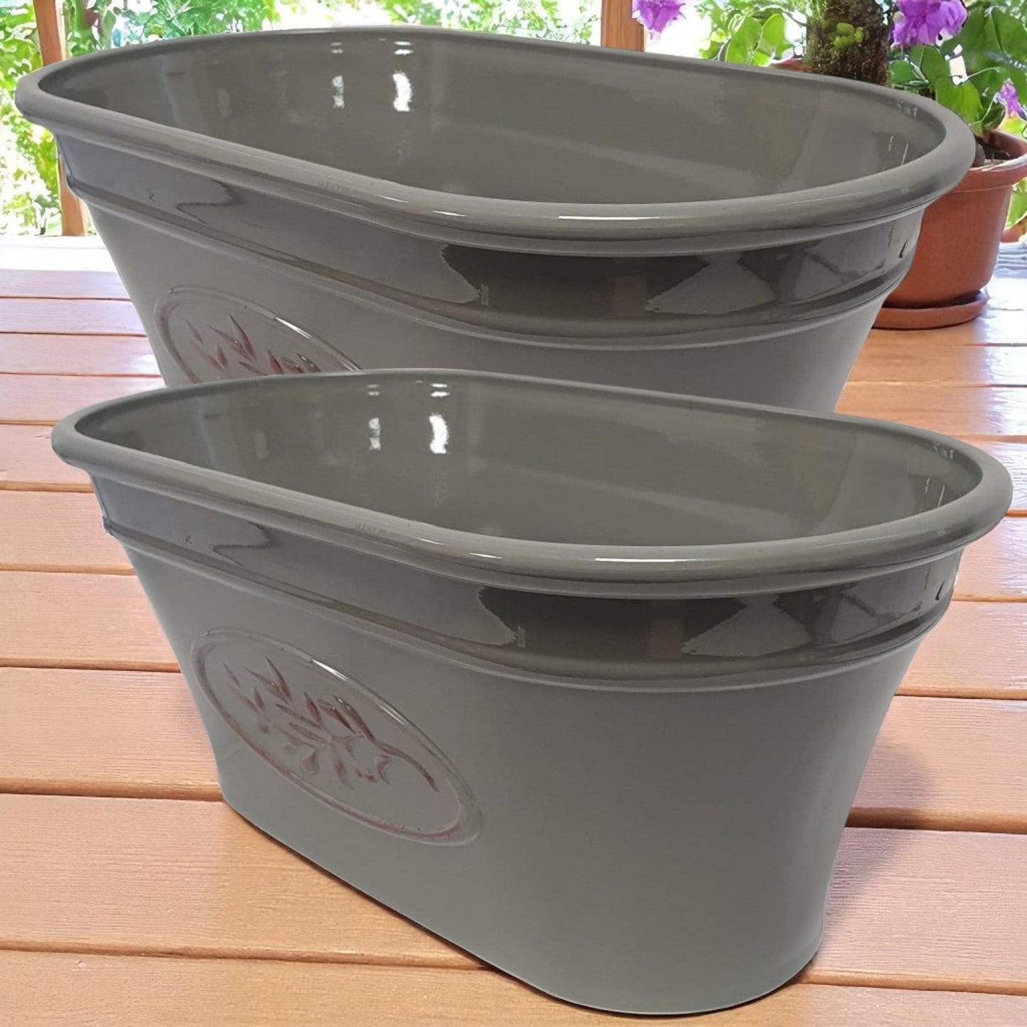 Olive Trough Planter 38cm – Green or Grey | Single or Pack of 2 | Plastic Garden Pot