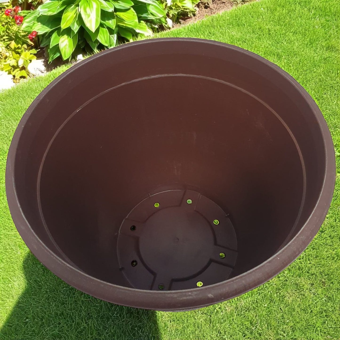 Cask Planter Bell 35cm – Driftwood Effect Barrel Pot with Band & Drainage Hole