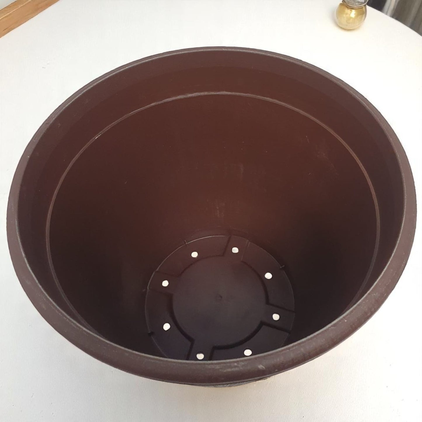 Cask Planter Bell 35cm – Driftwood Effect Barrel Pot with Band & Drainage Hole