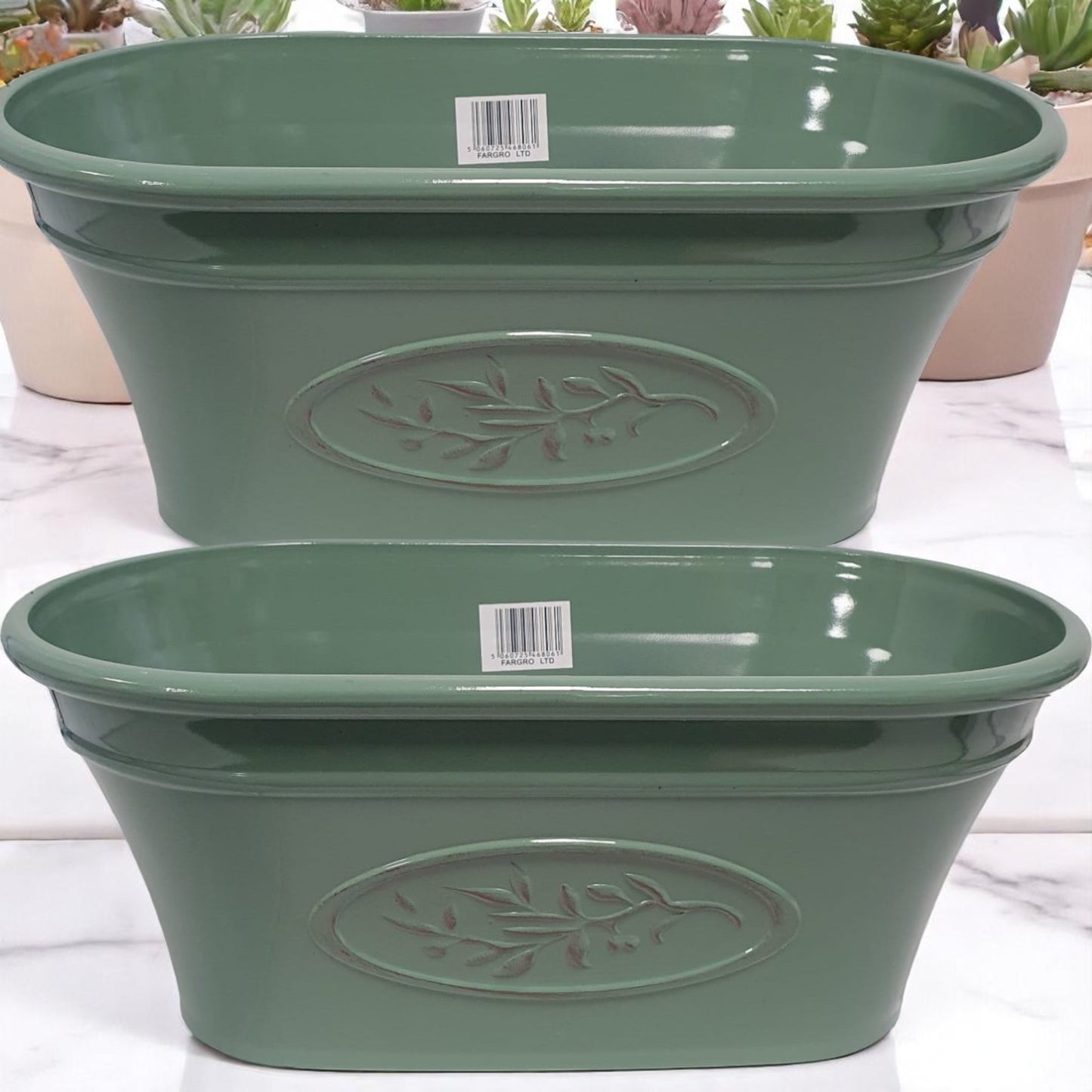 Olive Trough Planter 38cm – Green or Grey | Single or Pack of 2 | Plastic Garden Pot