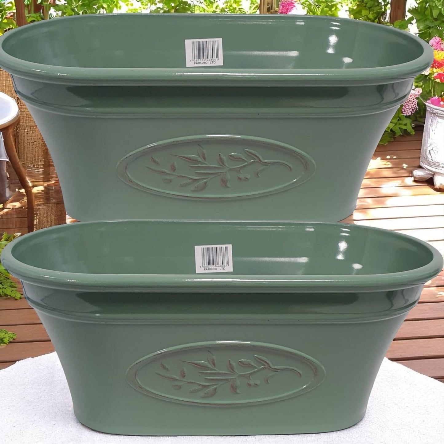 Olive Trough Planter 38cm – Green or Grey | Single or Pack of 2 | Plastic Garden Pot