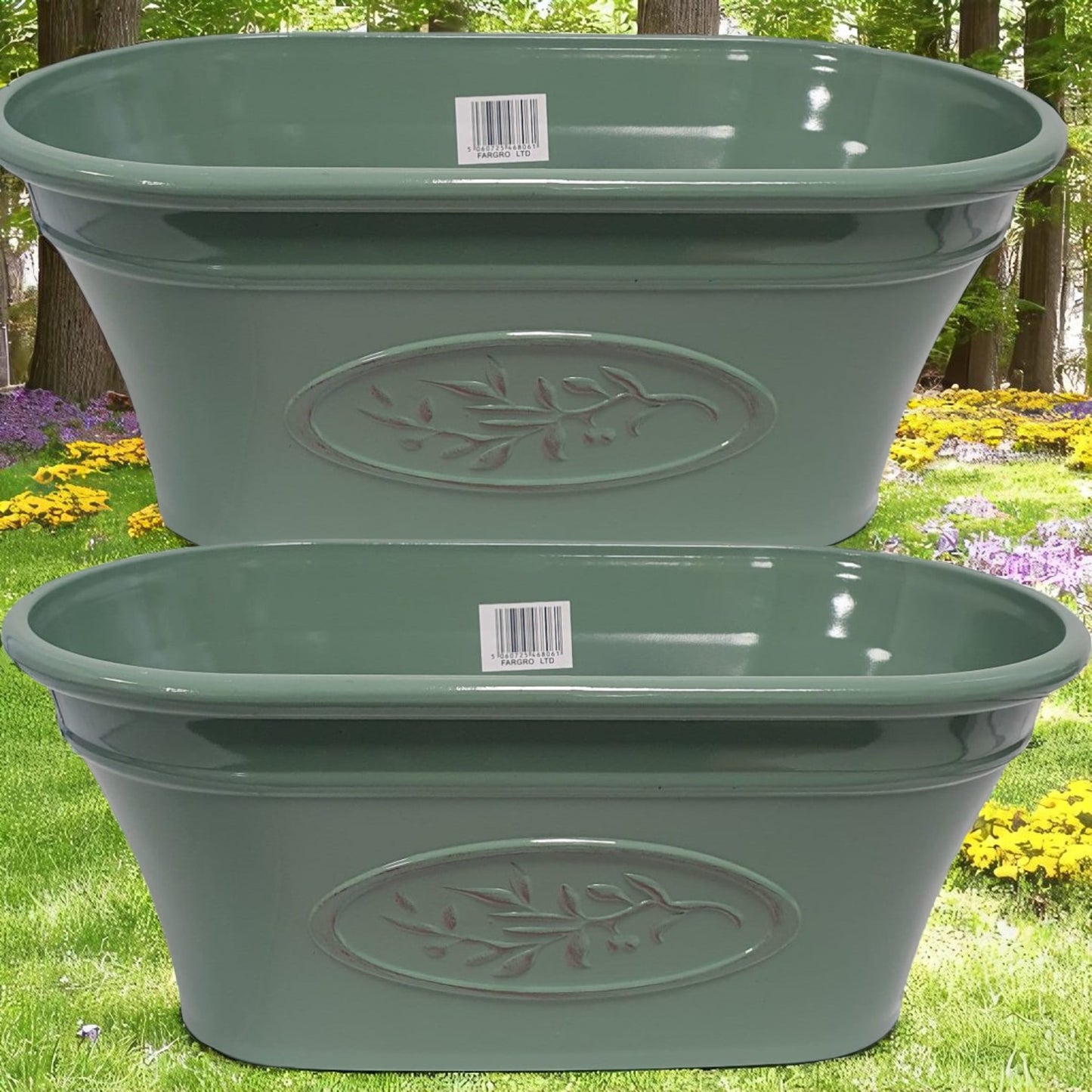Olive Trough Planter 38cm – Green or Grey | Single or Pack of 2 | Plastic Garden Pot