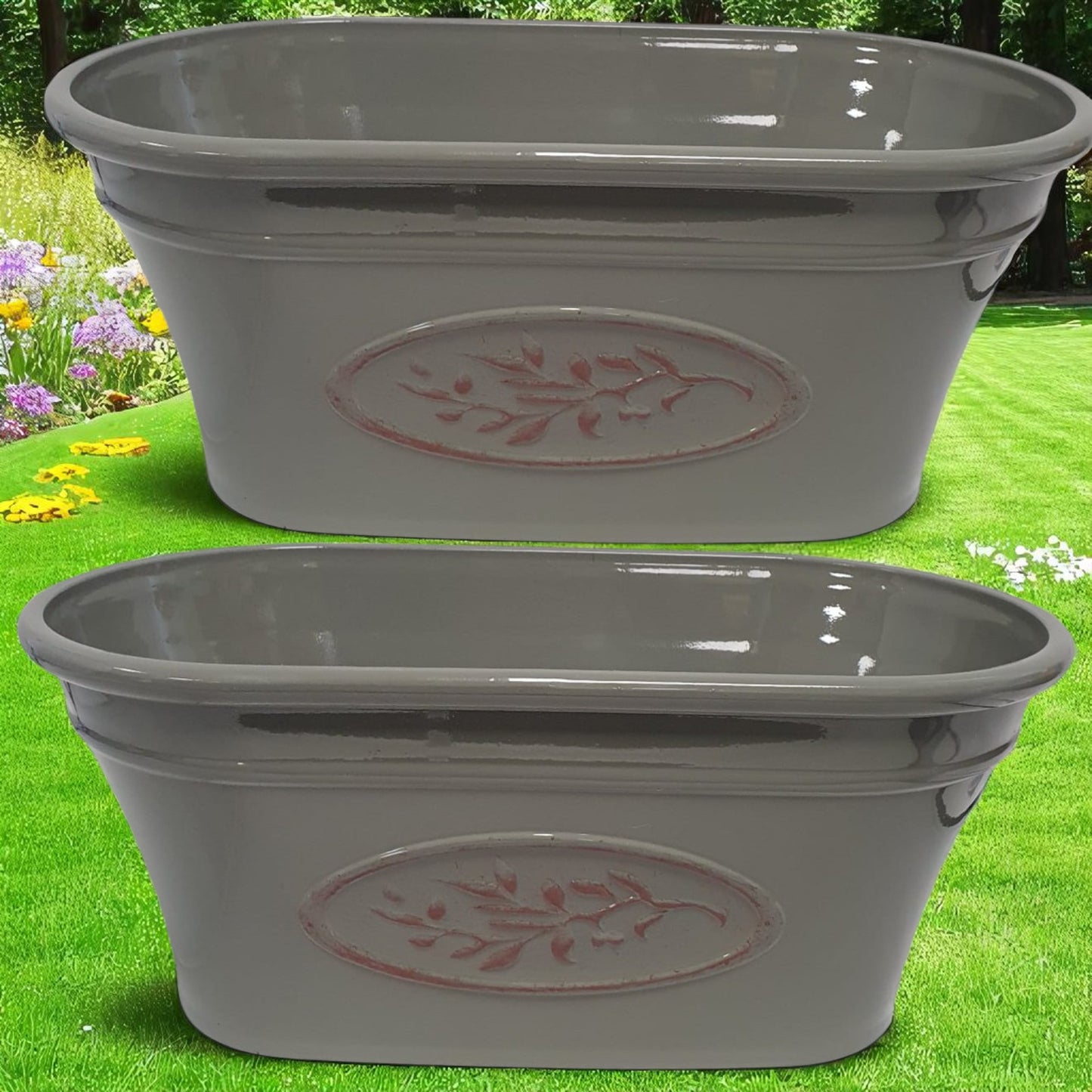 Olive Trough Planter 38cm – Green or Grey | Single or Pack of 2 | Plastic Garden Pot