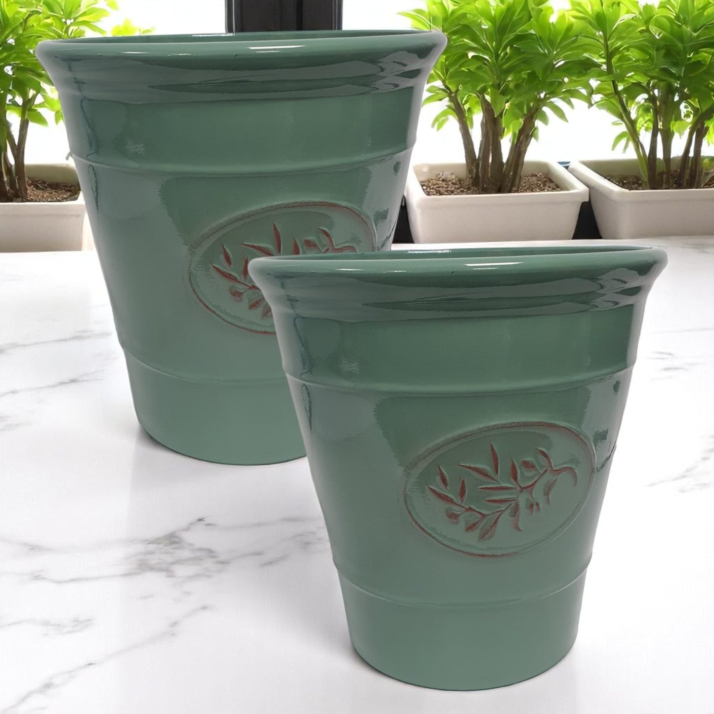 Olive Planter Pot 23cm – Decorative Green & Grey Plant Pot | 6L Garden Container