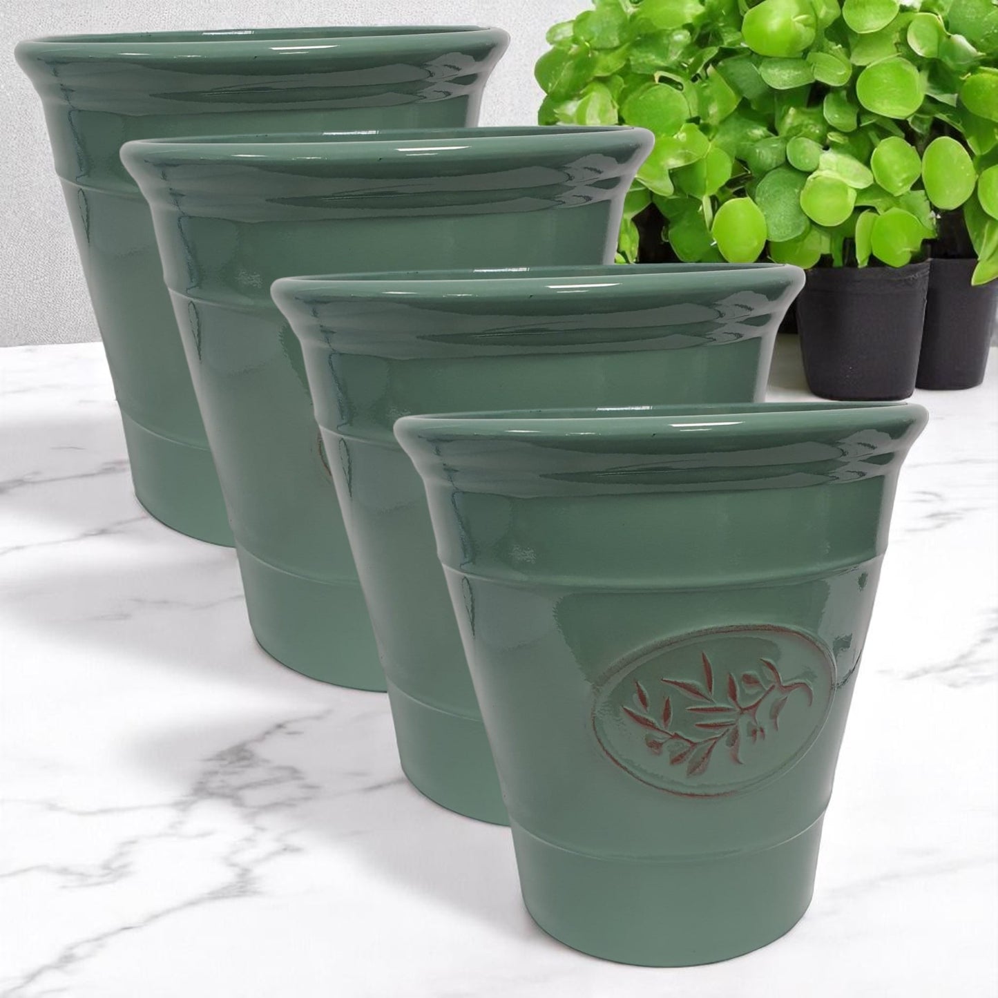 Olive Planter Pot 23cm – Decorative Green & Grey Plant Pot | 6L Garden Container