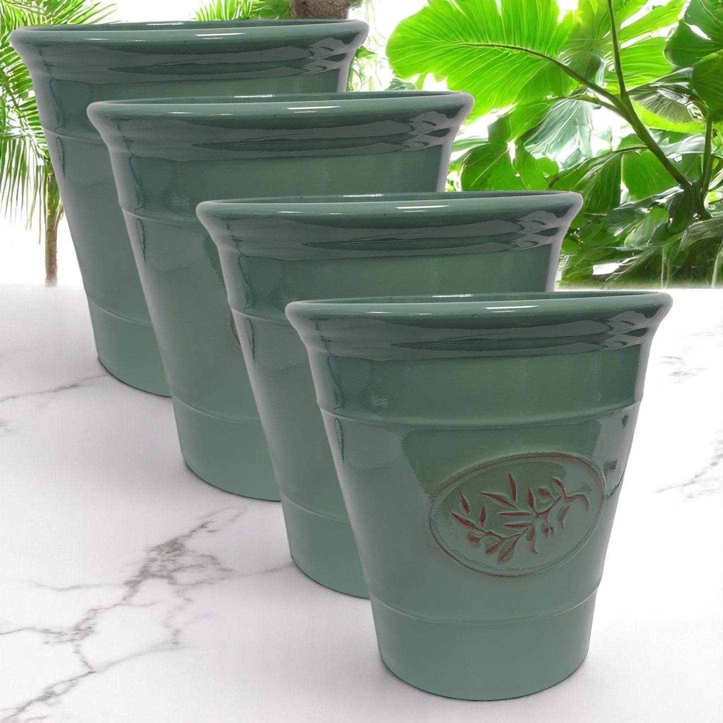 Olive Planter Pot 23cm – Decorative Green & Grey Plant Pot | 6L Garden Container