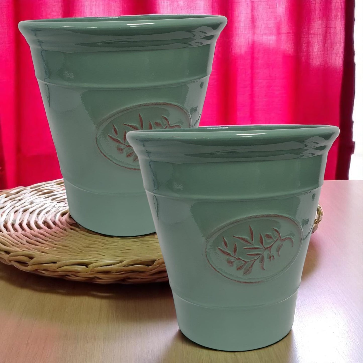 Olive Planter Pot 23cm – Decorative Green & Grey Plant Pot | 6L Garden Container