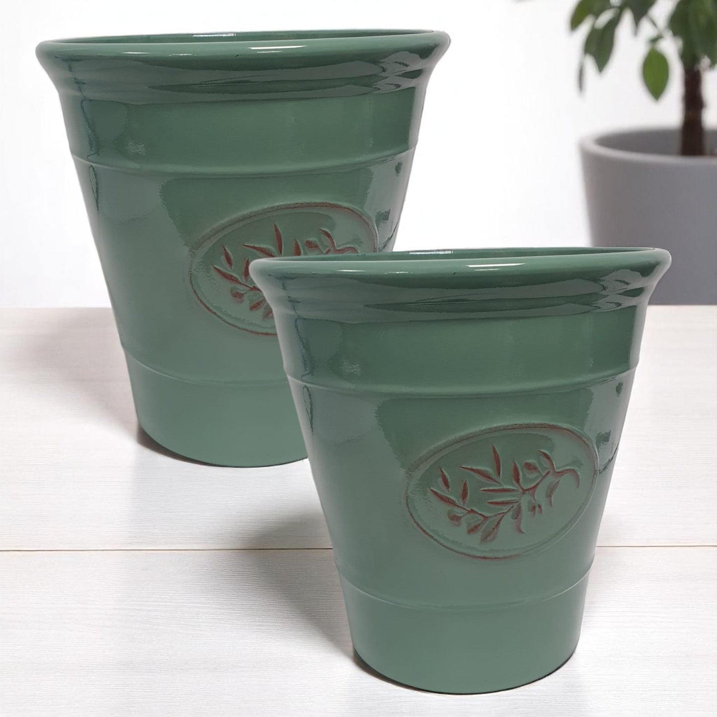 Olive Planter Pot 23cm – Decorative Green & Grey Plant Pot | 6L Garden Container