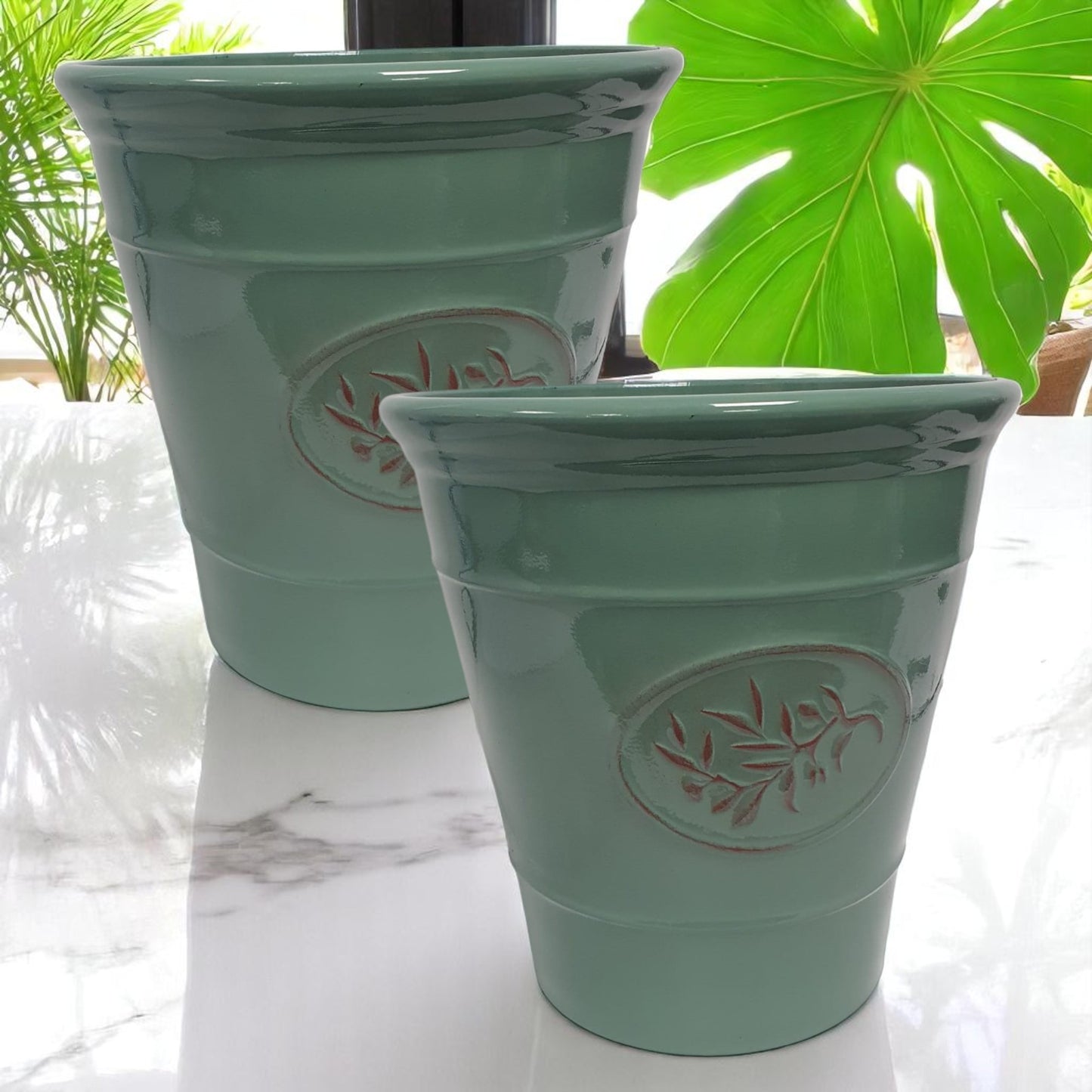 Olive Planter Pot 23cm – Decorative Green & Grey Plant Pot | 6L Garden Container