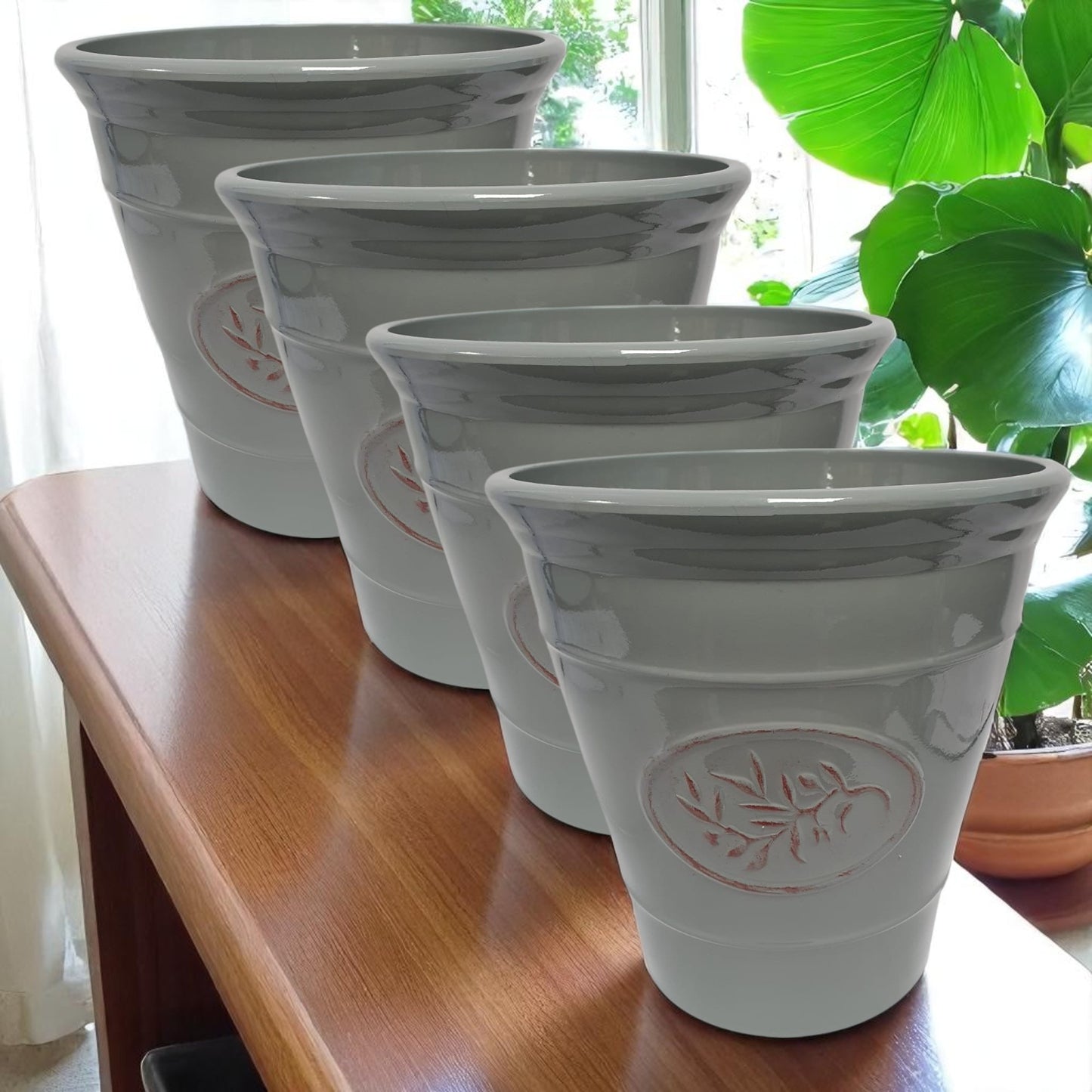 Olive Planter Pot 23cm – Decorative Green & Grey Plant Pot | 6L Garden Container