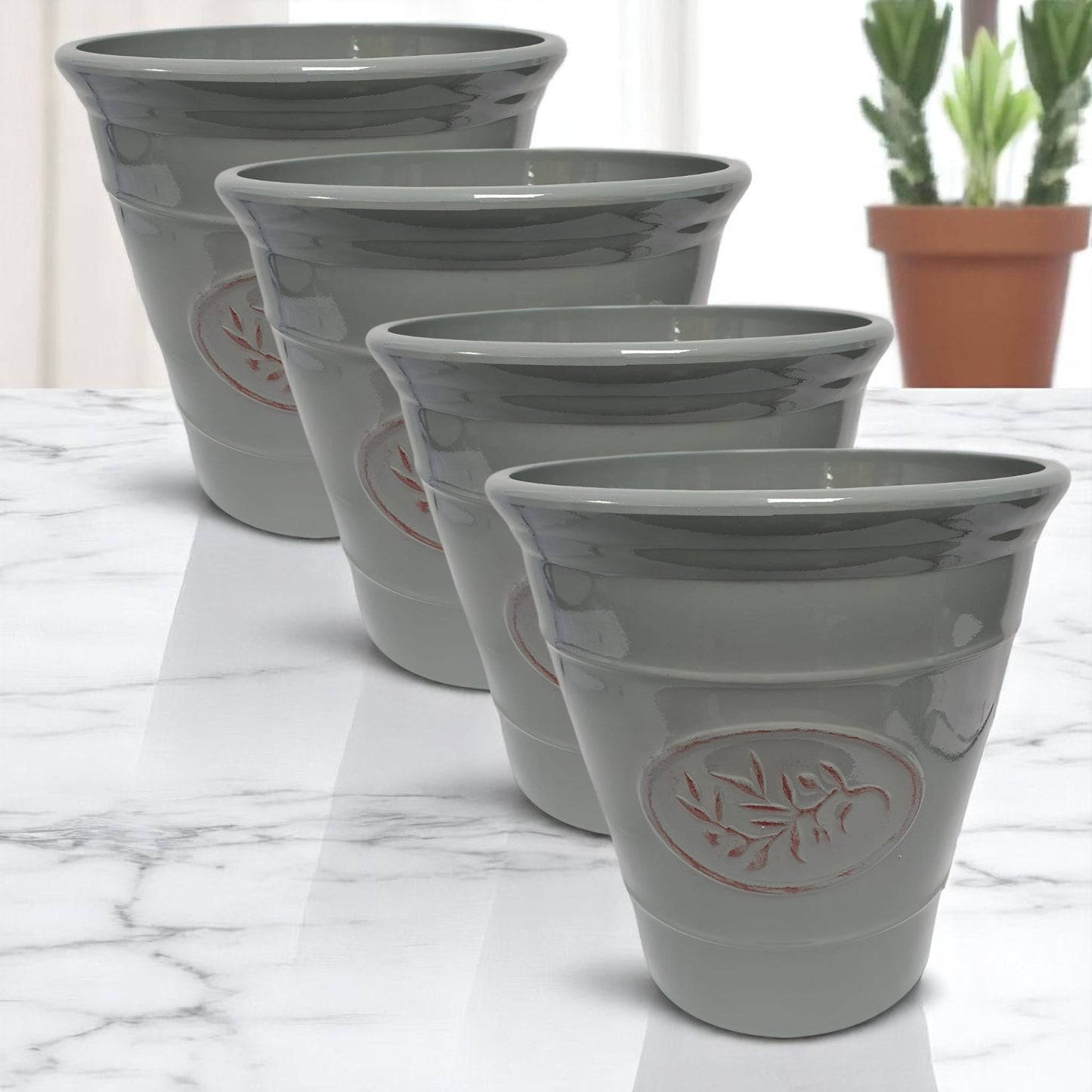 Olive Planter Pot 23cm – Decorative Green & Grey Plant Pot | 6L Garden Container