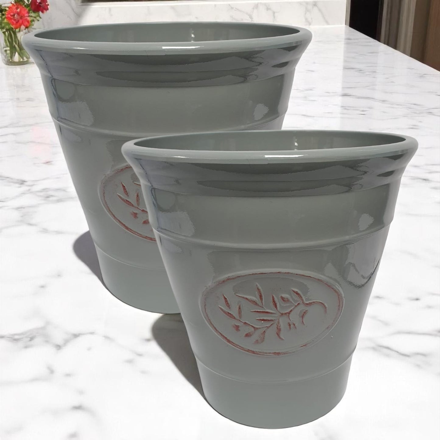 Olive Planter Pot 23cm – Decorative Green & Grey Plant Pot | 6L Garden Container