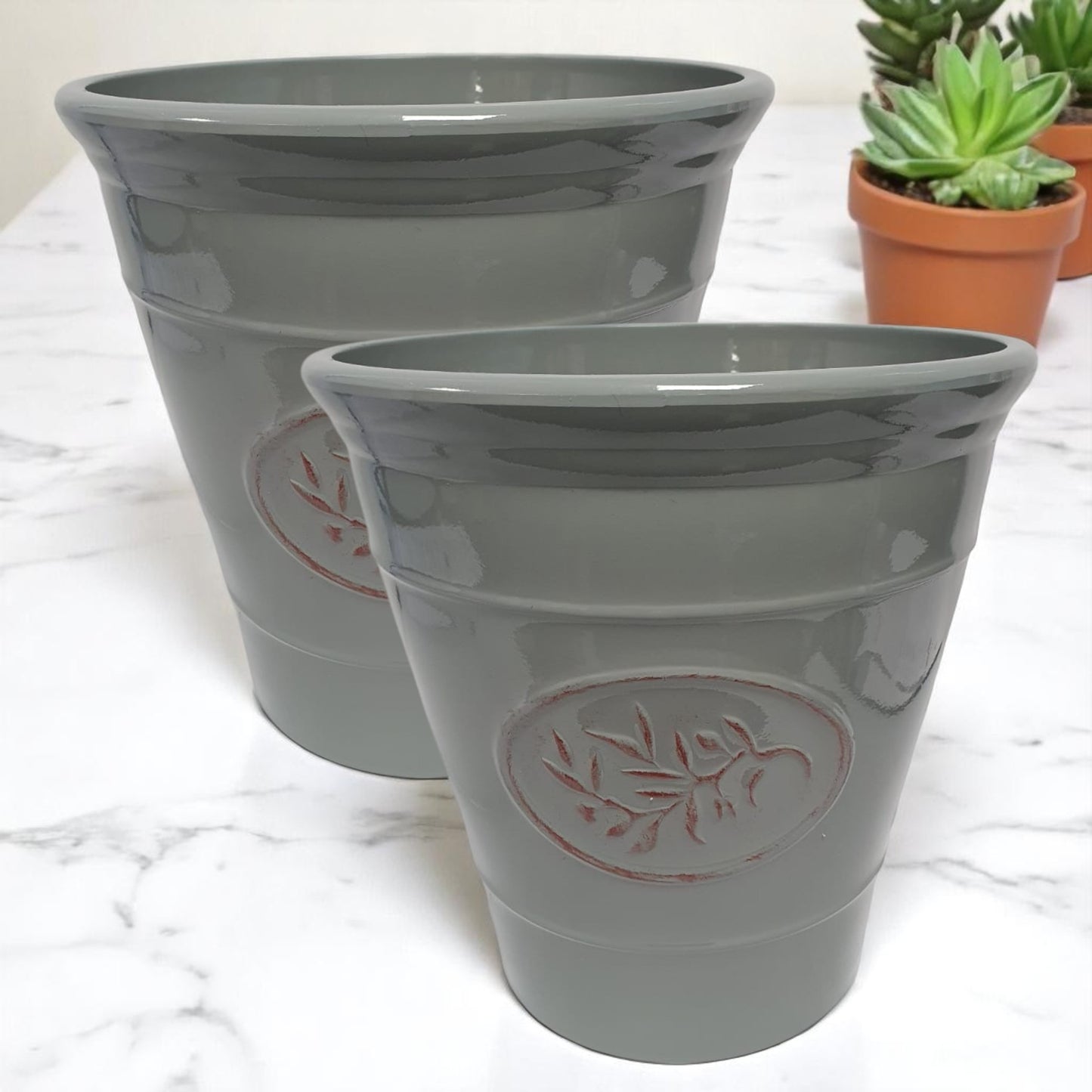 Olive Planter Pot 23cm – Decorative Green & Grey Plant Pot | 6L Garden Container