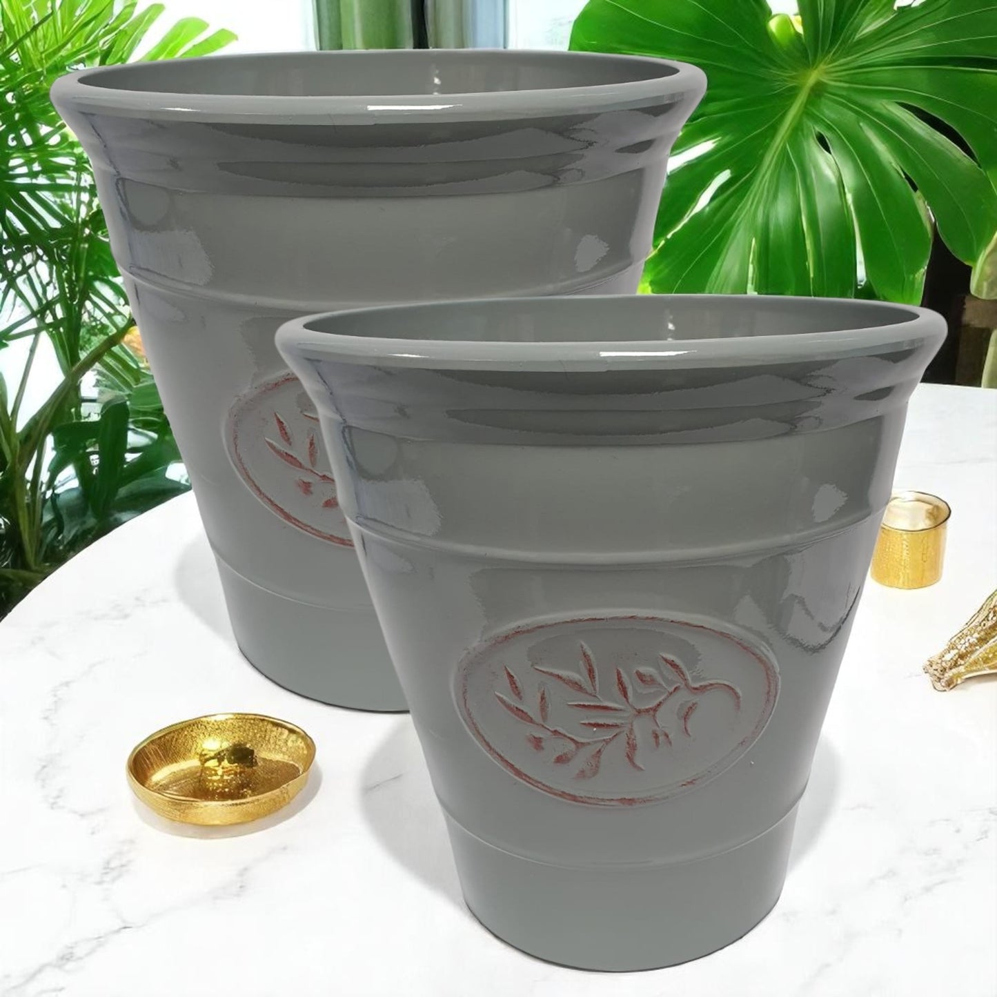 Olive Planter Pot 23cm – Decorative Green & Grey Plant Pot | 6L Garden Container