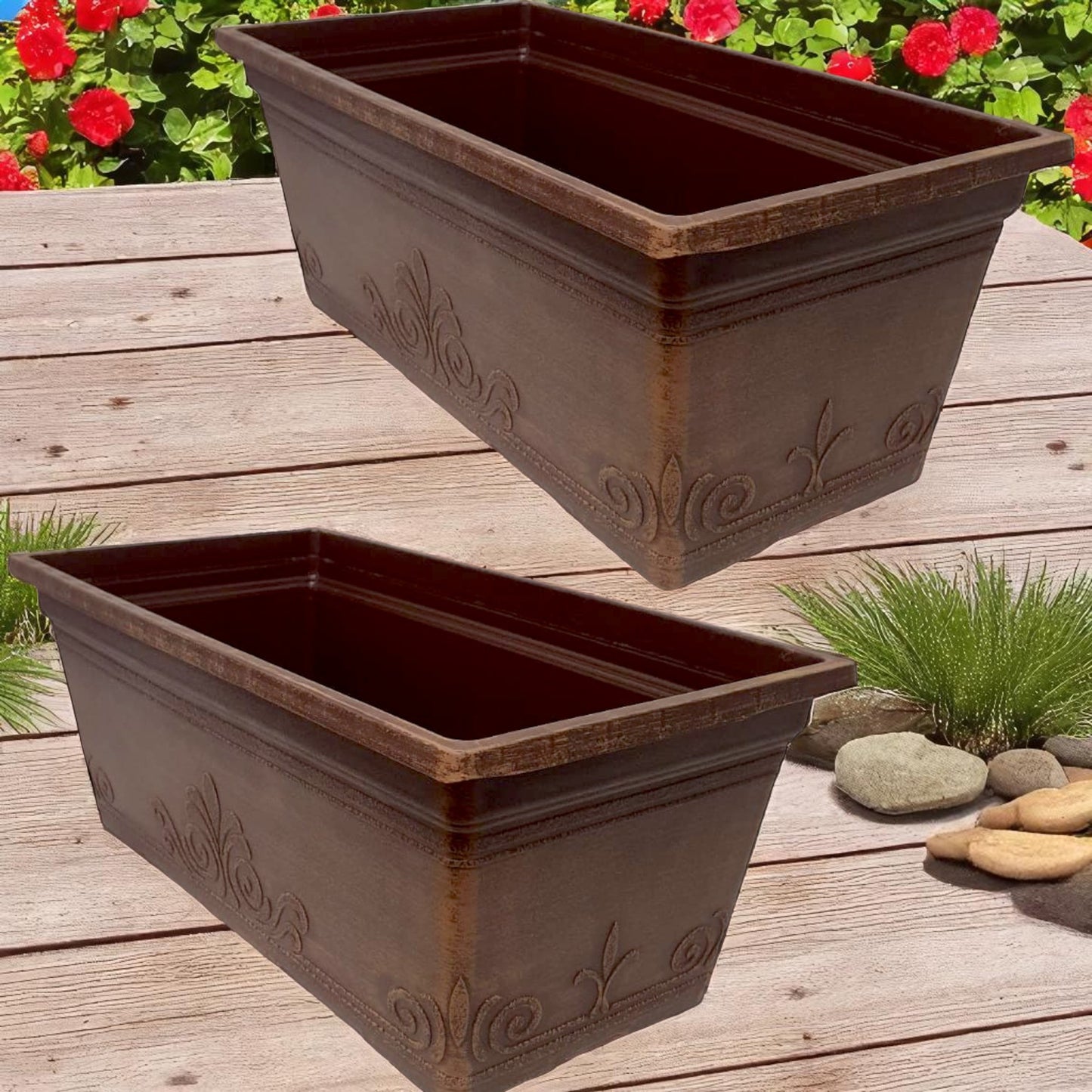 Laurel 15" Window Box Planter – Brushed Butterscotch or Patina Copper | Single, 2 or 10 Pack