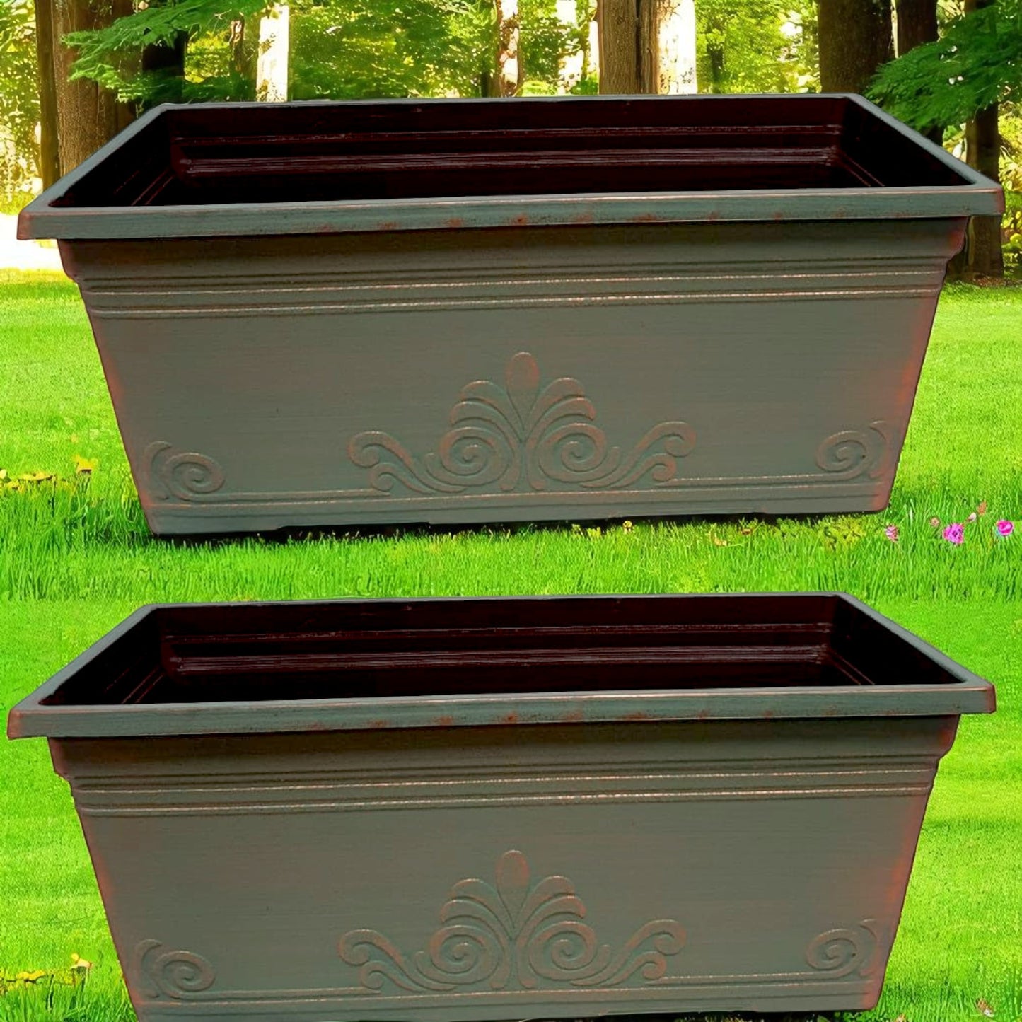 Laurel 15" Window Box Planter – Brushed Butterscotch or Patina Copper | Single, 2 or 10 Pack