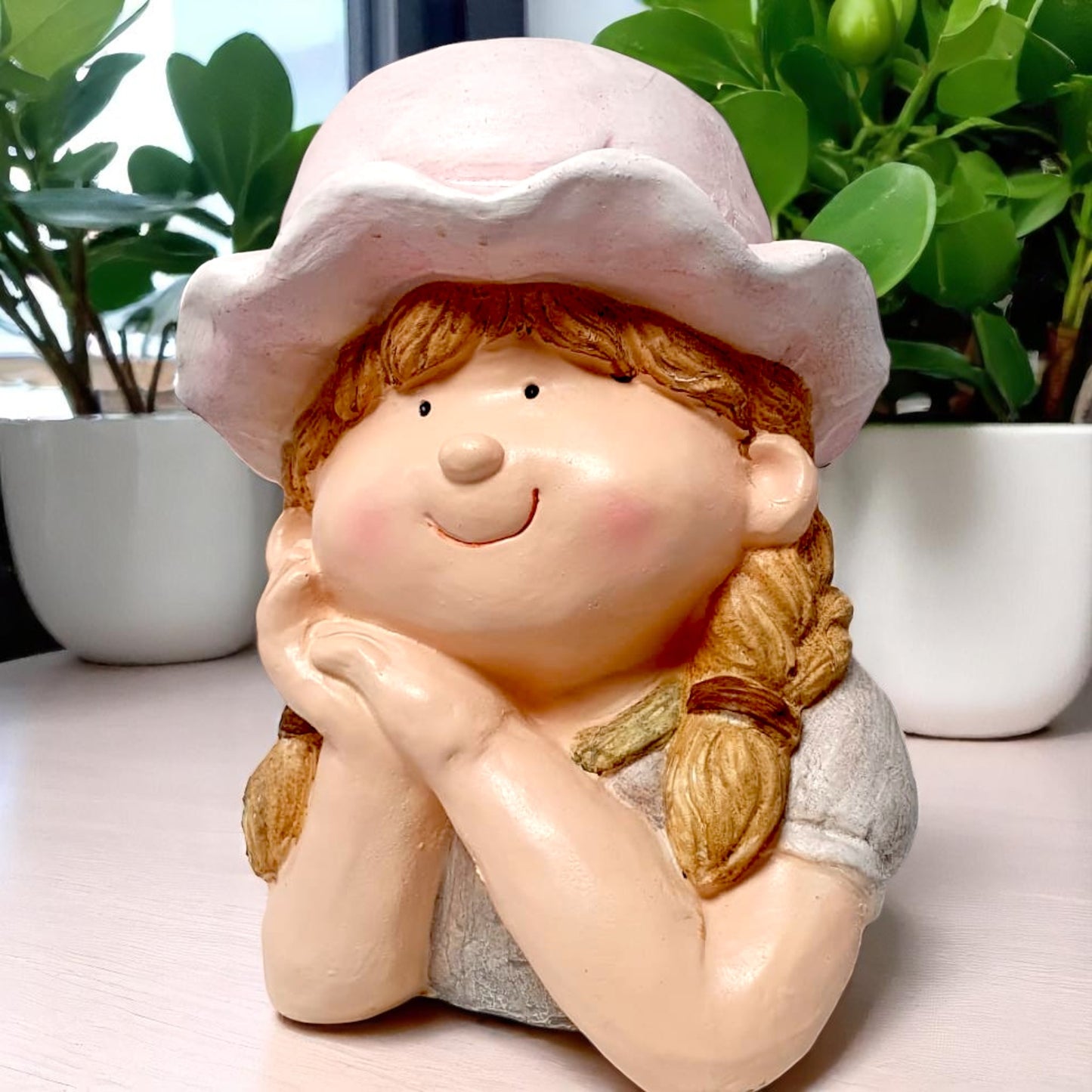 Charming Girl Planter with Hat – Decorative Resin Flower Pot for Home & Garden (35cm)