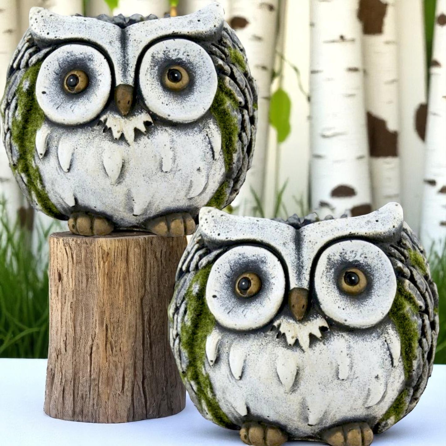 White Owl Face Cement Planter – 15cm Decorative Pot with Drainage | Single or Pack of 2