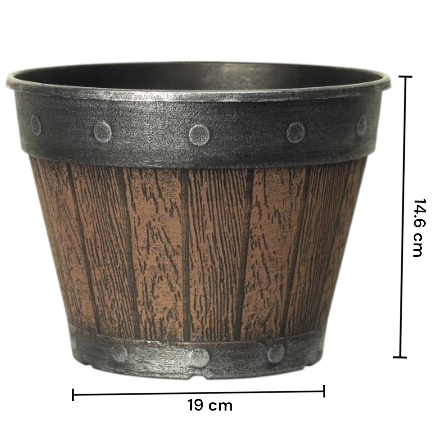 Rustic Barrel-Style Cask Planter – 20cm Round Chestnut Brown | Pack of 5 or 10