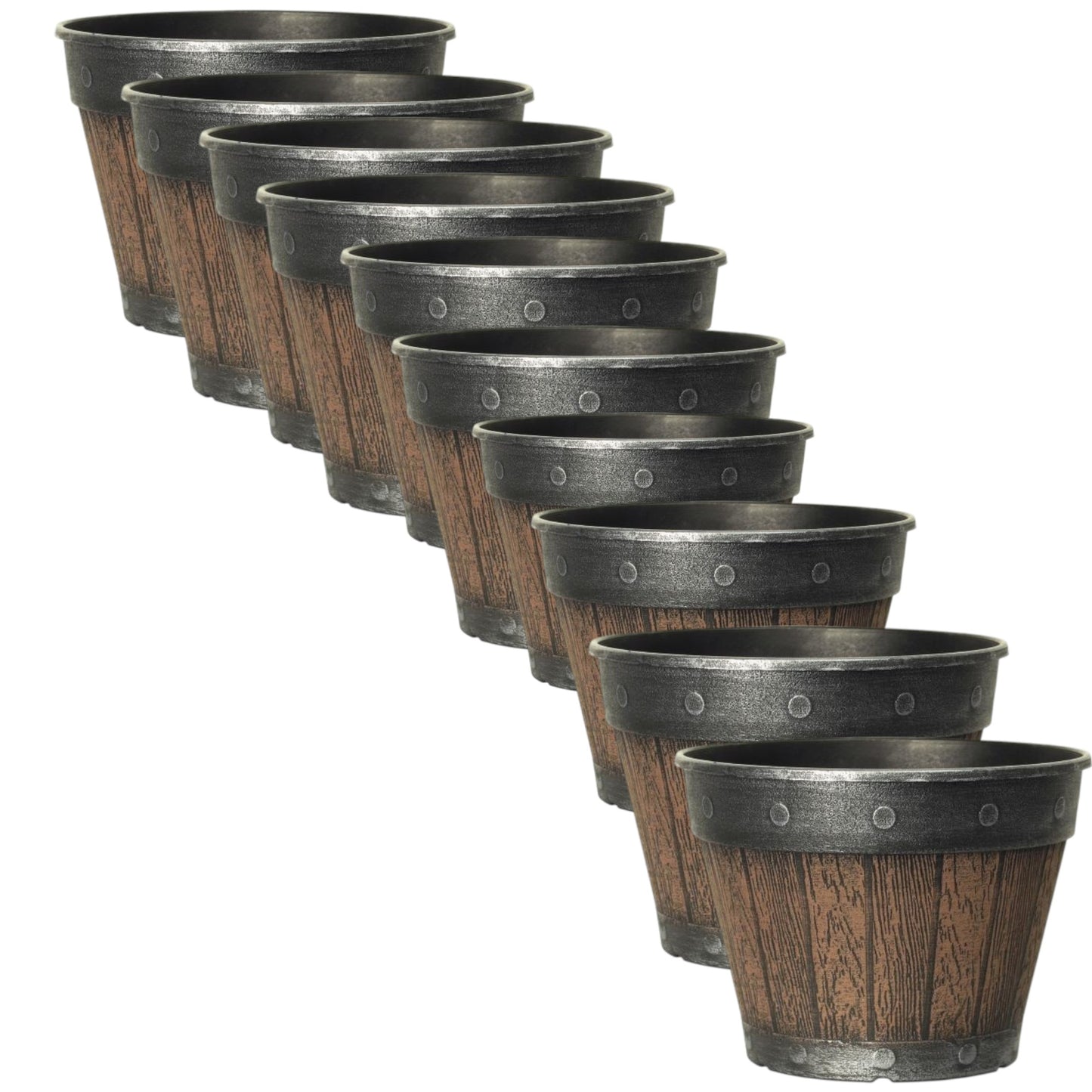 Rustic Barrel-Style Cask Planter – 20cm Round Chestnut Brown | Pack of 5 or 10
