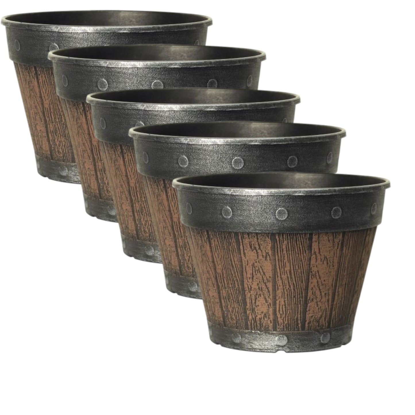 Rustic Barrel-Style Cask Planter – 20cm Round Chestnut Brown | Pack of 5 or 10